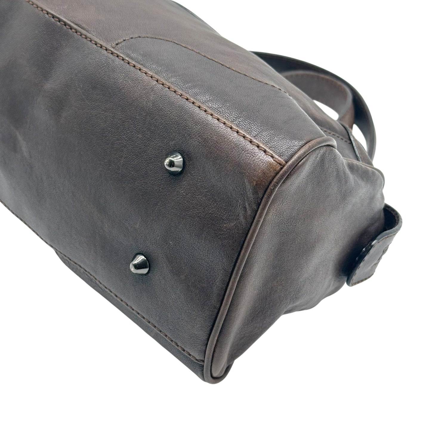 Galliano Brown & Silver Studded Logo Shoulder Bag