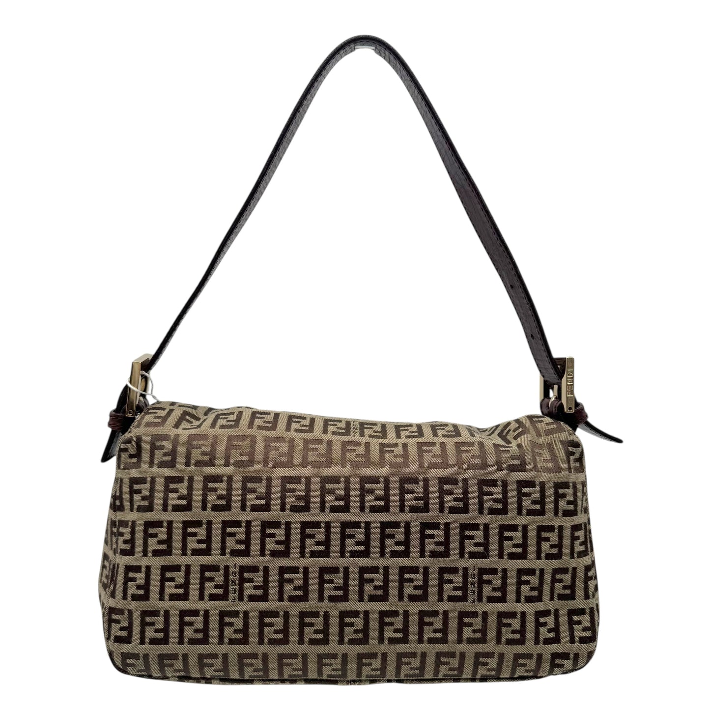 Fendi Beige & Brown Zucchino Monogram Fold-Over Baguette Bag