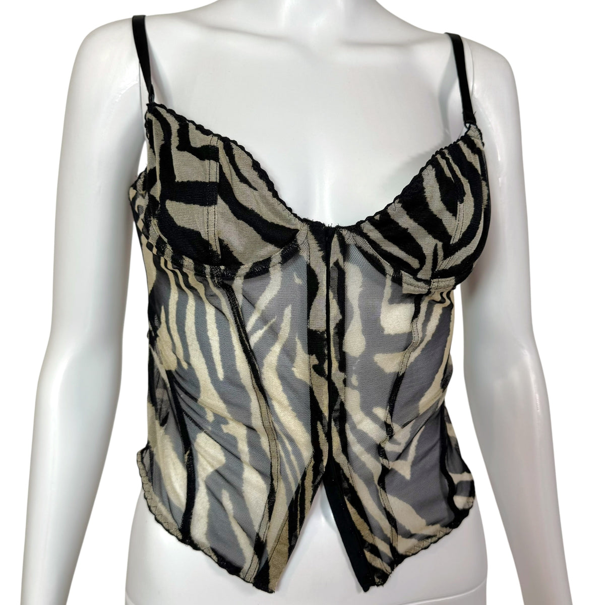 Roberto Cavalli Sheer Mesh Zebra Print Bustier Top