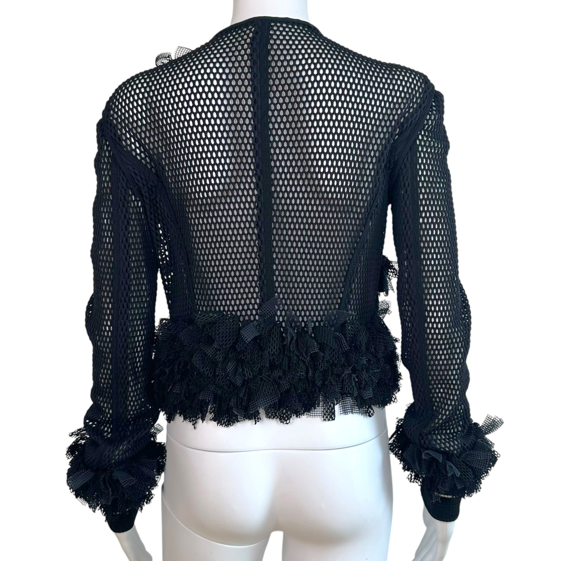 Gianfranco Ferre Black Semi-Sheer Mesh Ruffle Jacket