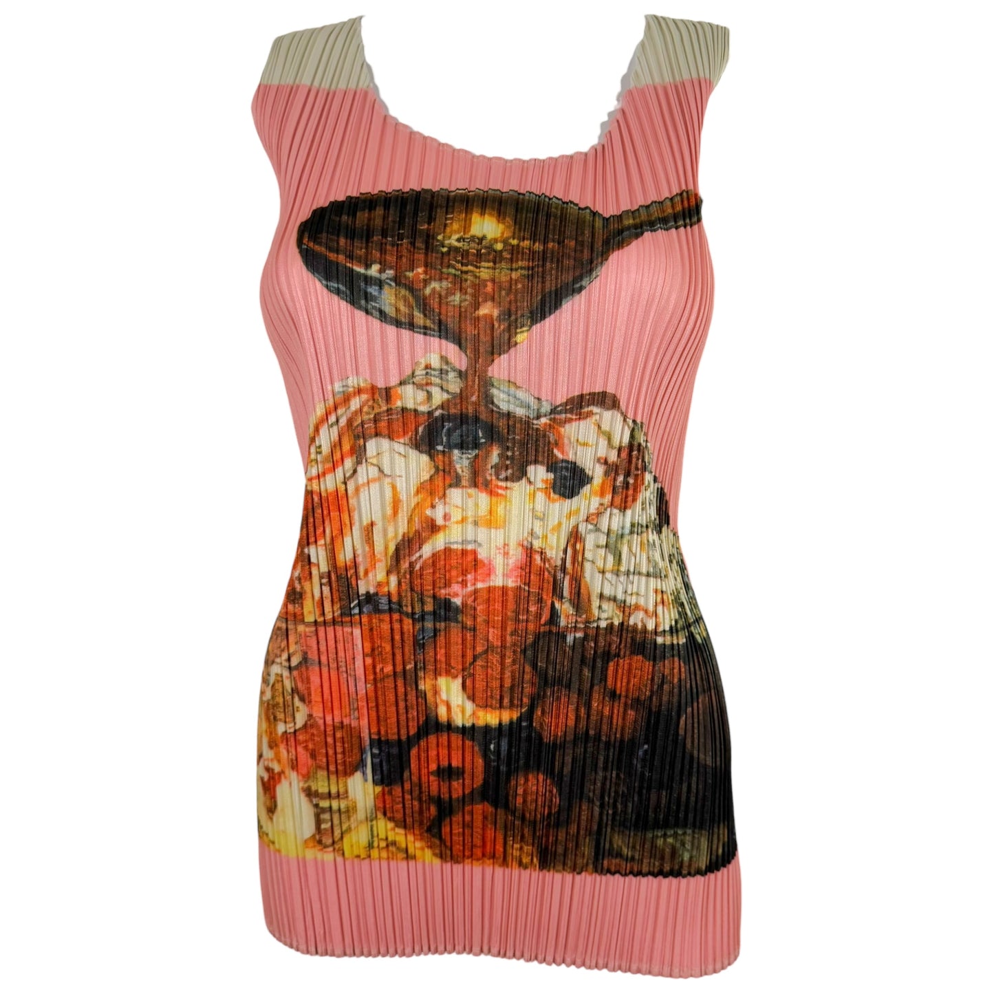 Issey Miyake Pleats Please Pink Ice Cream Sundae Print Tank