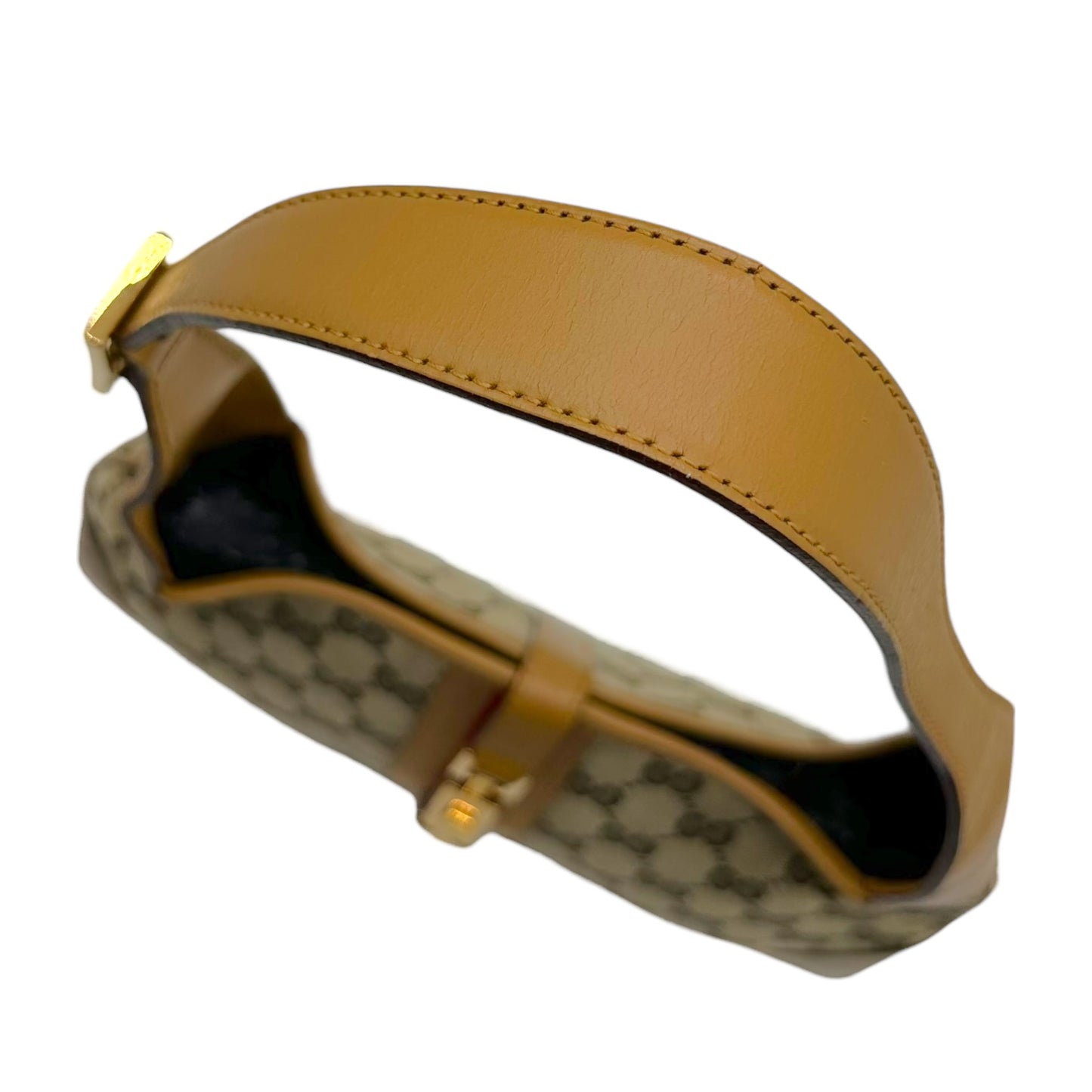 Gucci Tan Monogram Canvas & Stripe Shoulder Jackie Bag