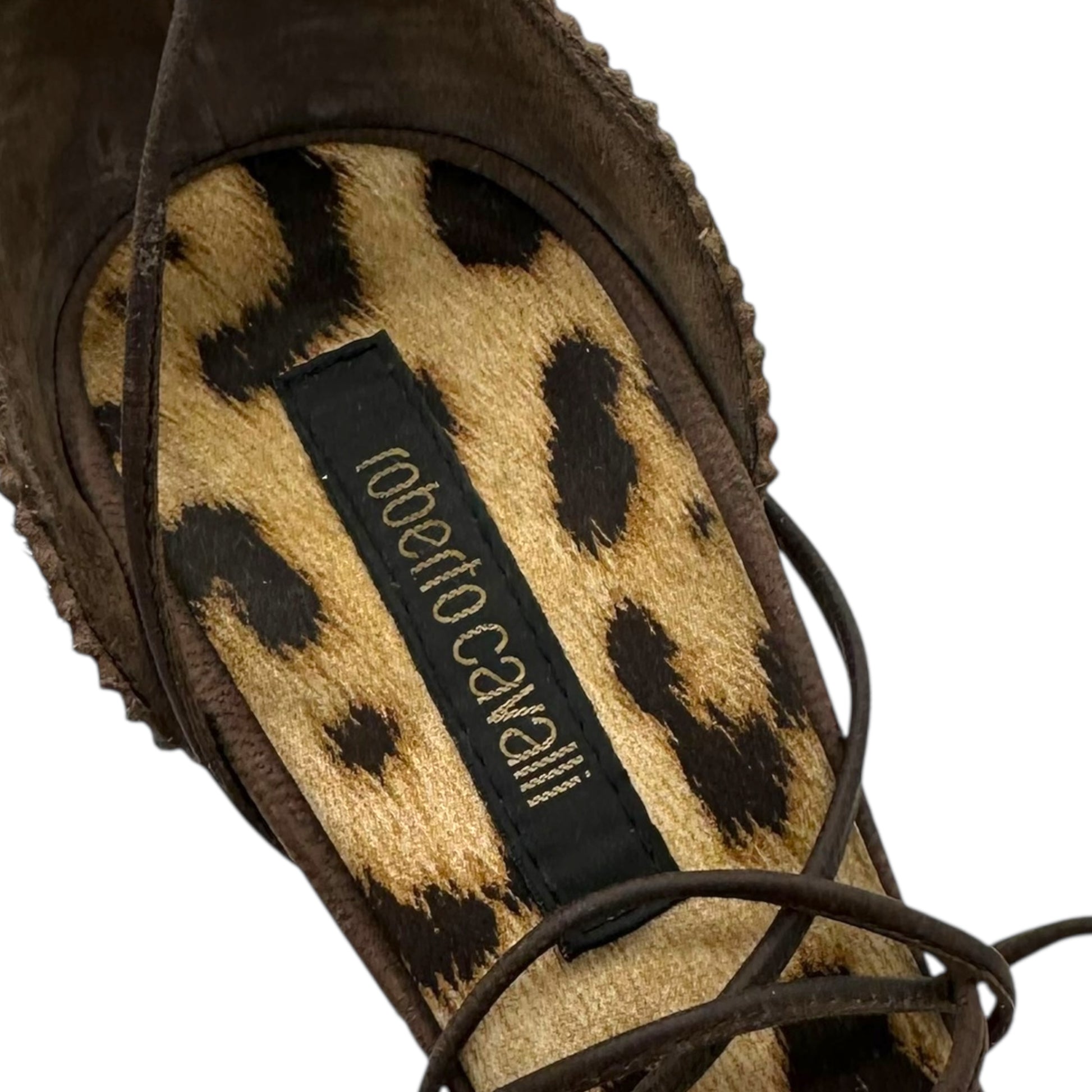 Roberto Cavalli Dark Green Ponyhair Wrap Heels - Outfit Repeater