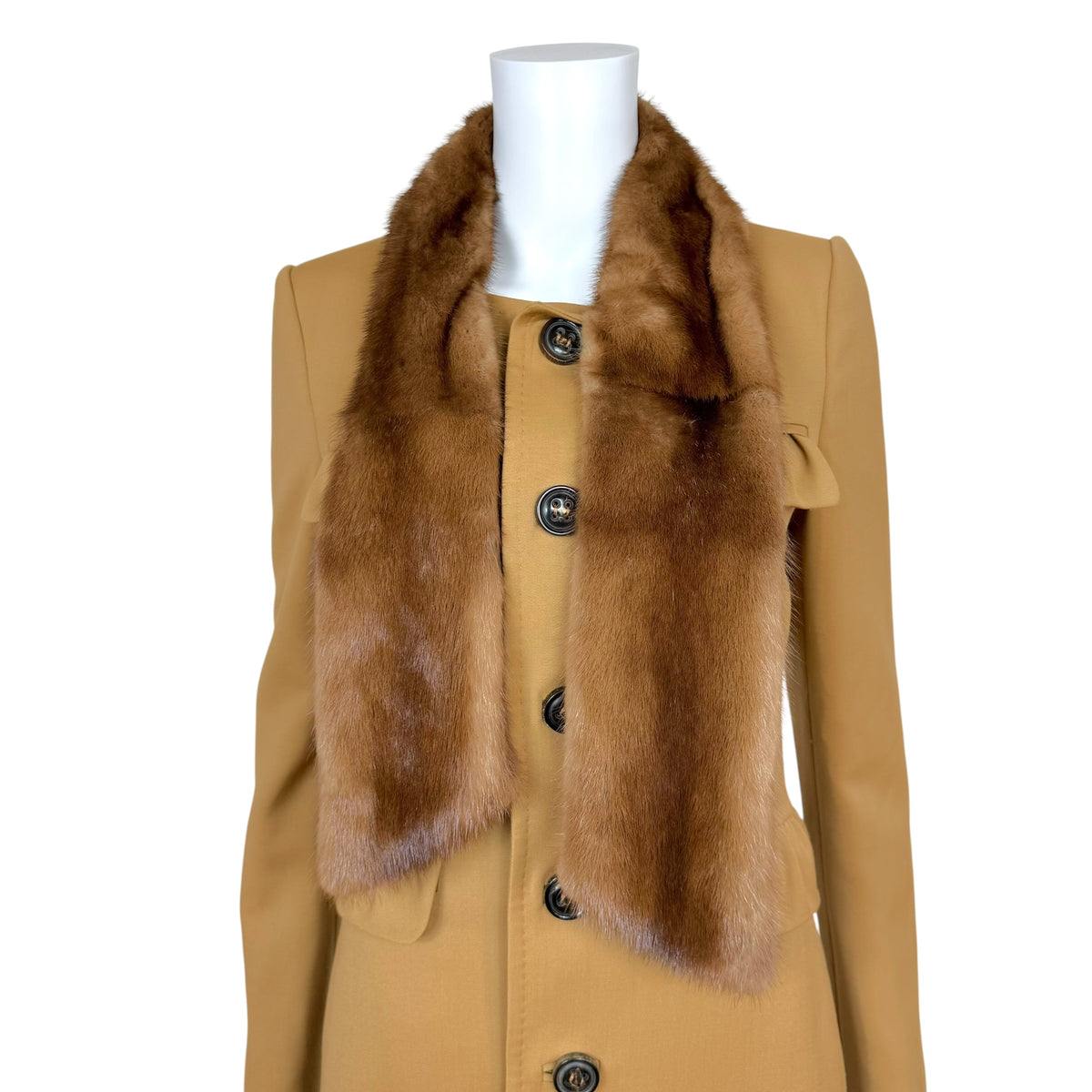 Dsquared2 Brown Wool Mid-Length Coat w/ Mink 'Scarf' Collar