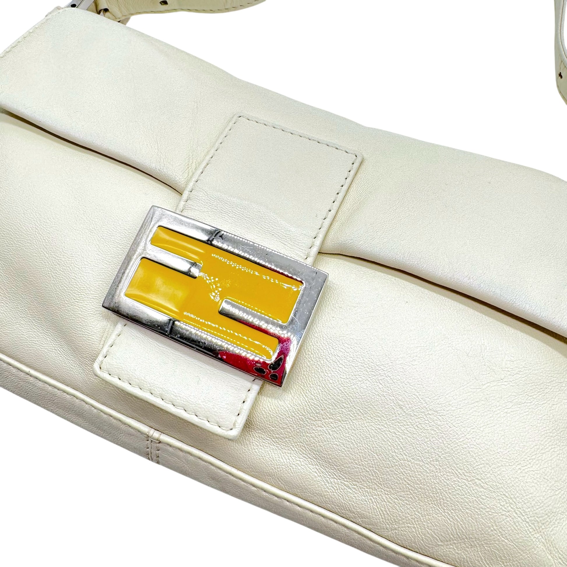 Fendi White Leather & Yellow Enamel Baguette Bag - Outfit Repeater