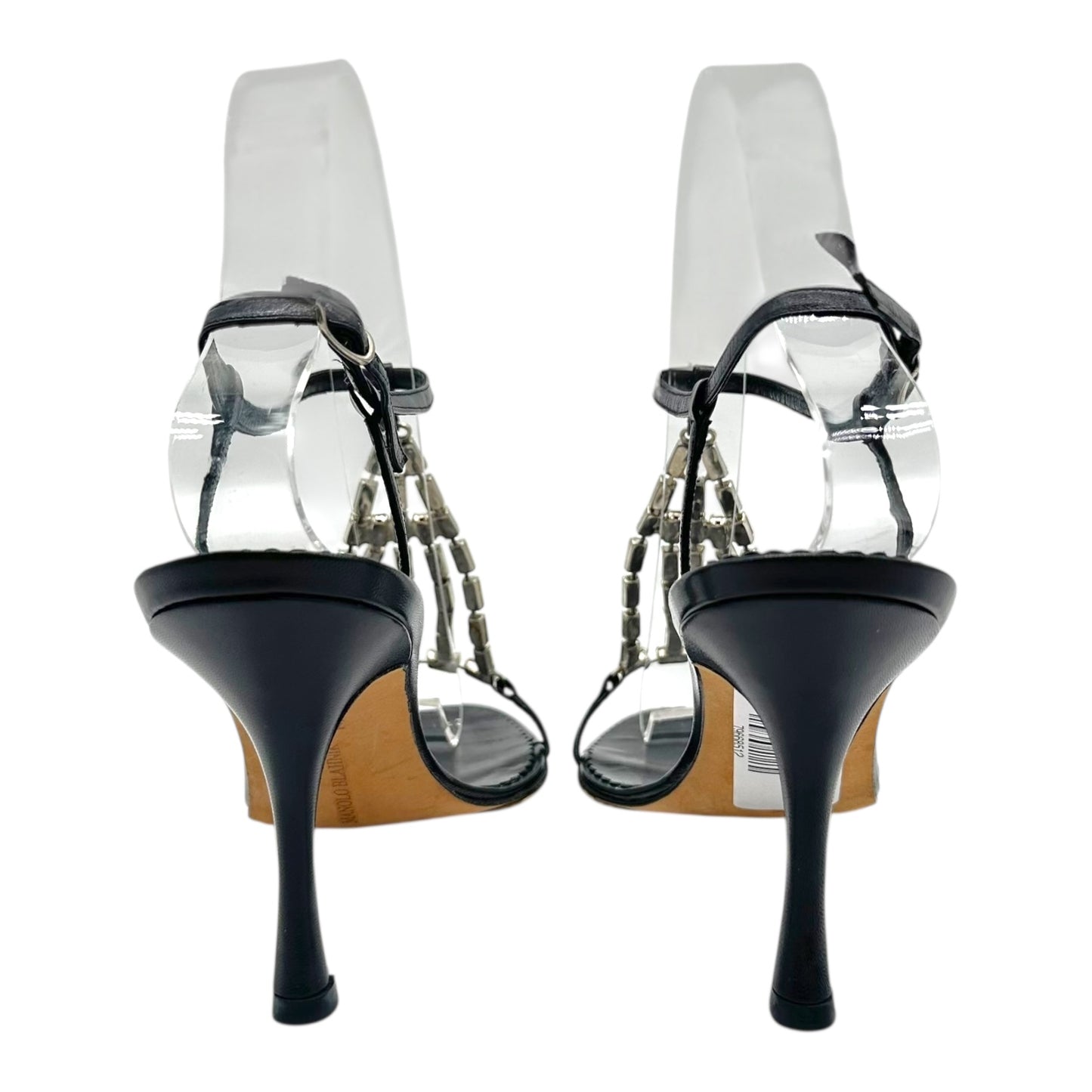 Manolo Blahnik Black Crystal Embellished Heeled Sandals