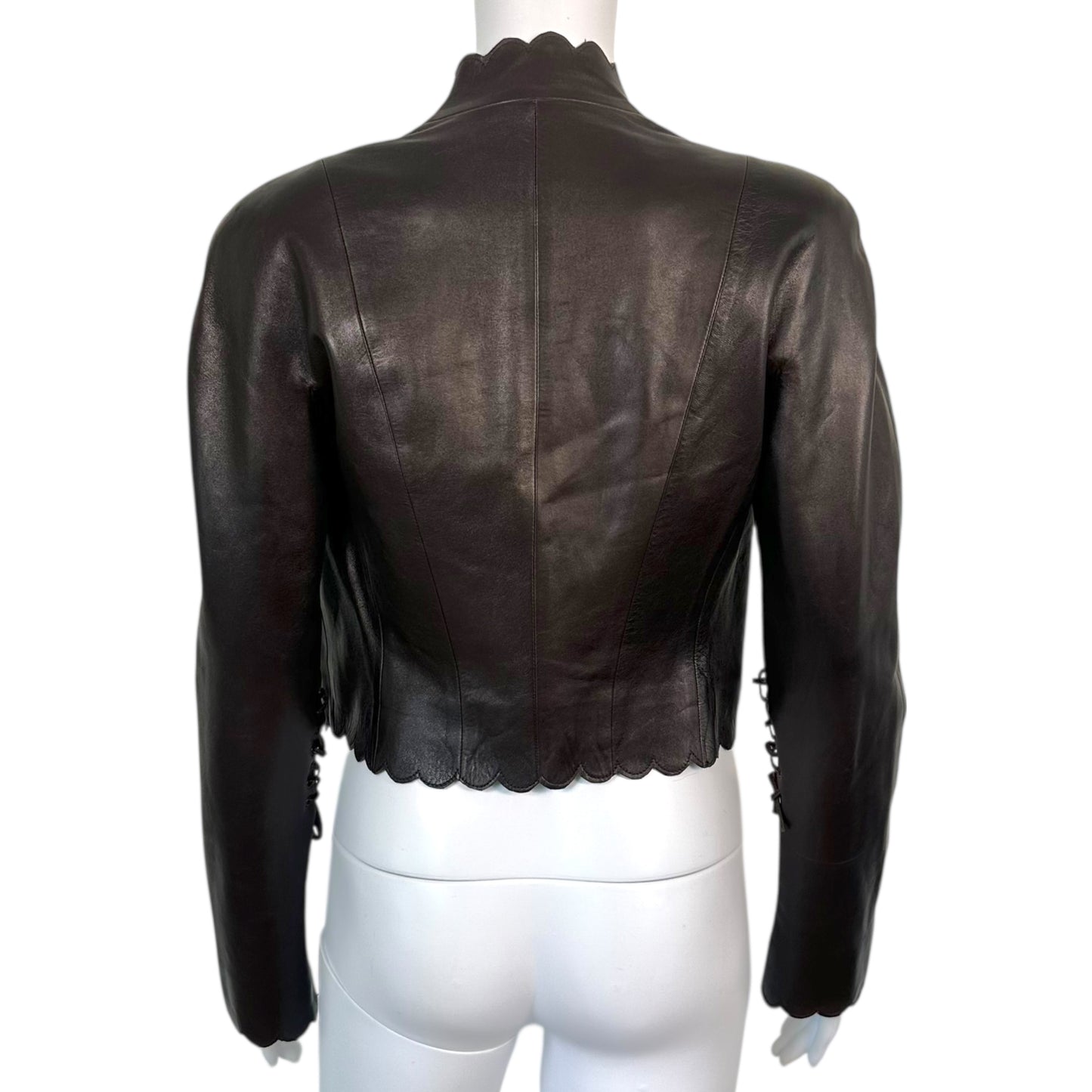 Christian Dior F/W 2000 Brown Scalloped Edge Cropped Leather Jacket