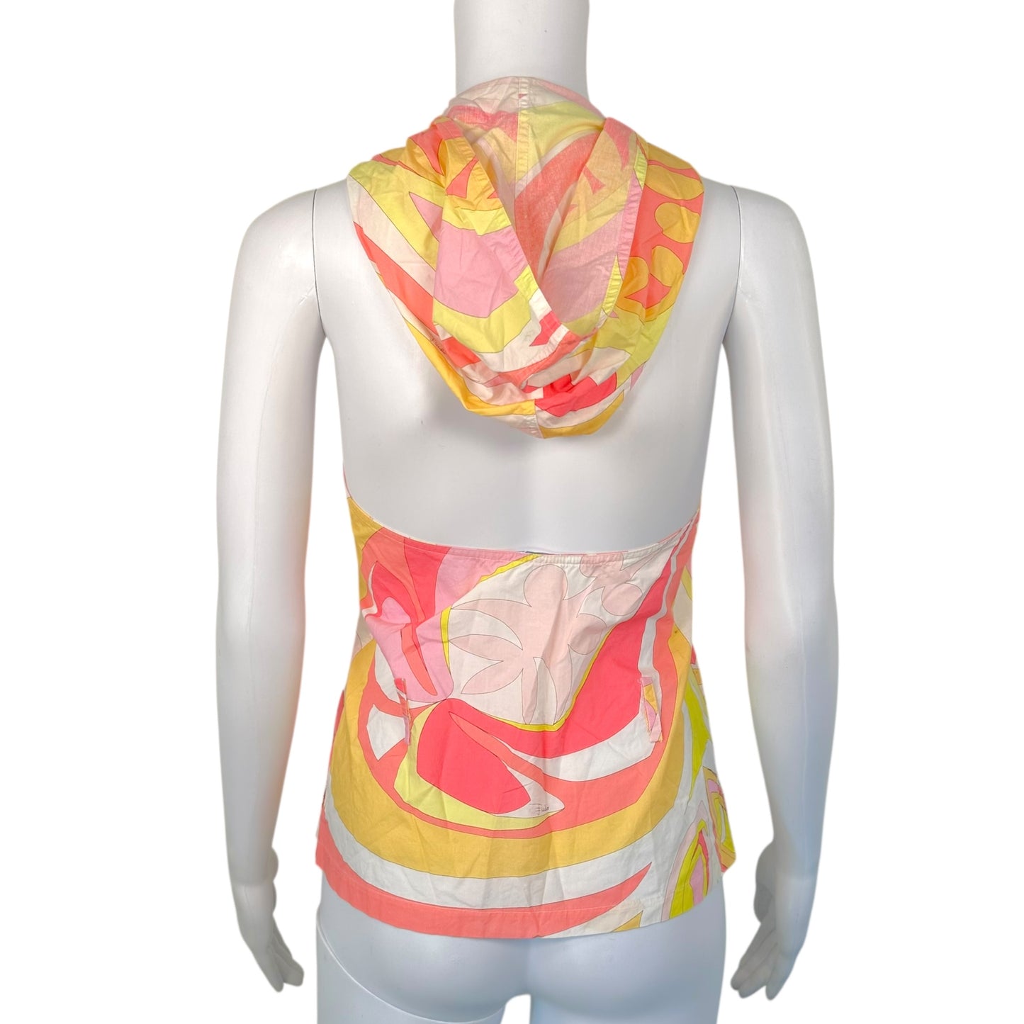 Emilio Pucci Pink & Yellow Printed Hooded Halterneck Top
