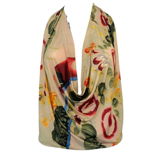 Jean Paul Galutier Floral Print Halter Neck Plunge Front Top