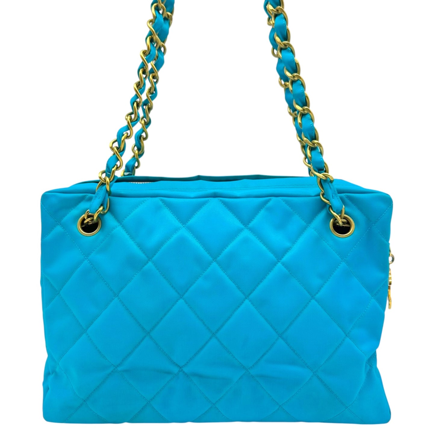 Chanel Bright Turquoise & Gold Matelasse Quilted Nylon Shoulder Bag 1991-94