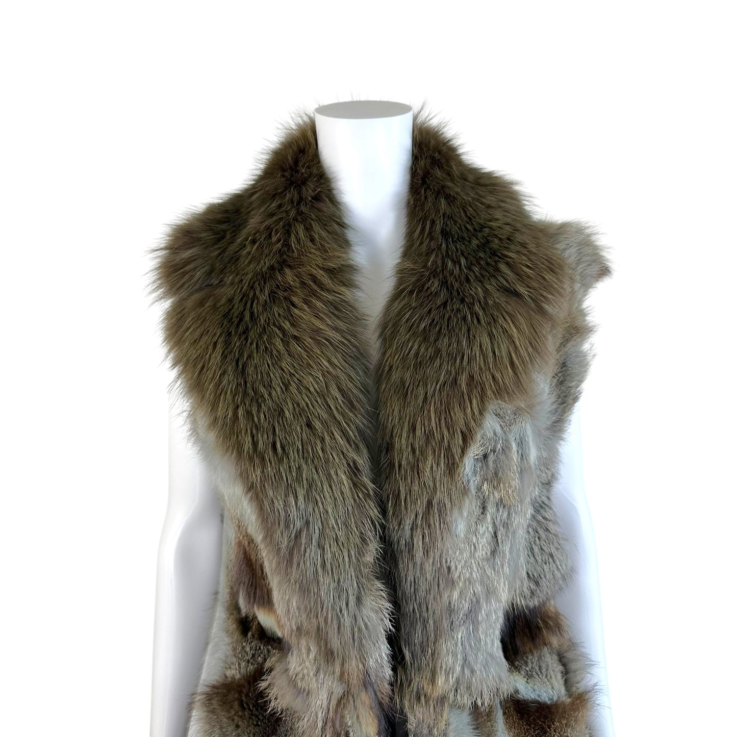 Roberto Cavalli Sleeveless Long Fur Vest Gray Brown Fox Fur