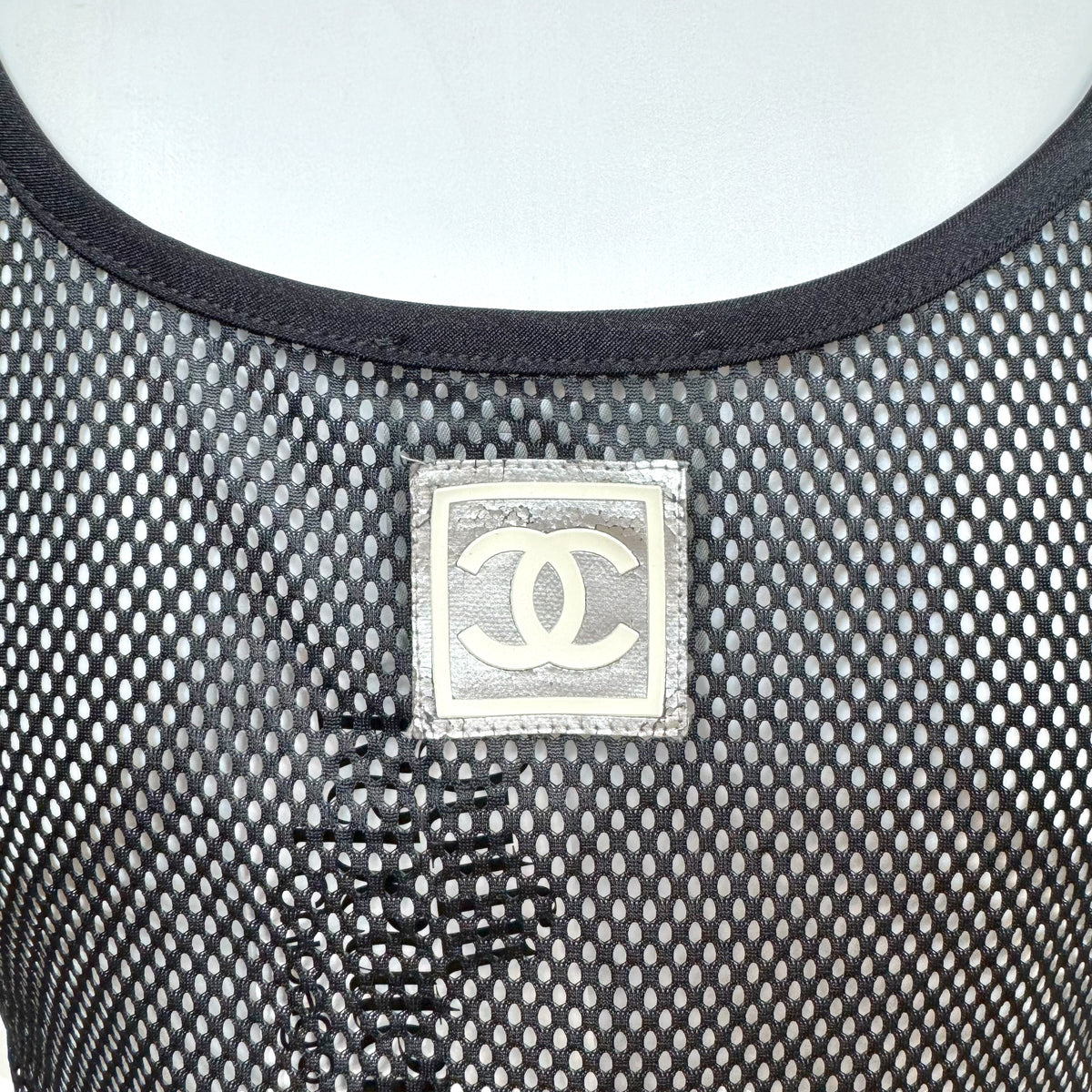 Chanel Black Mesh Logo Back Tank Top