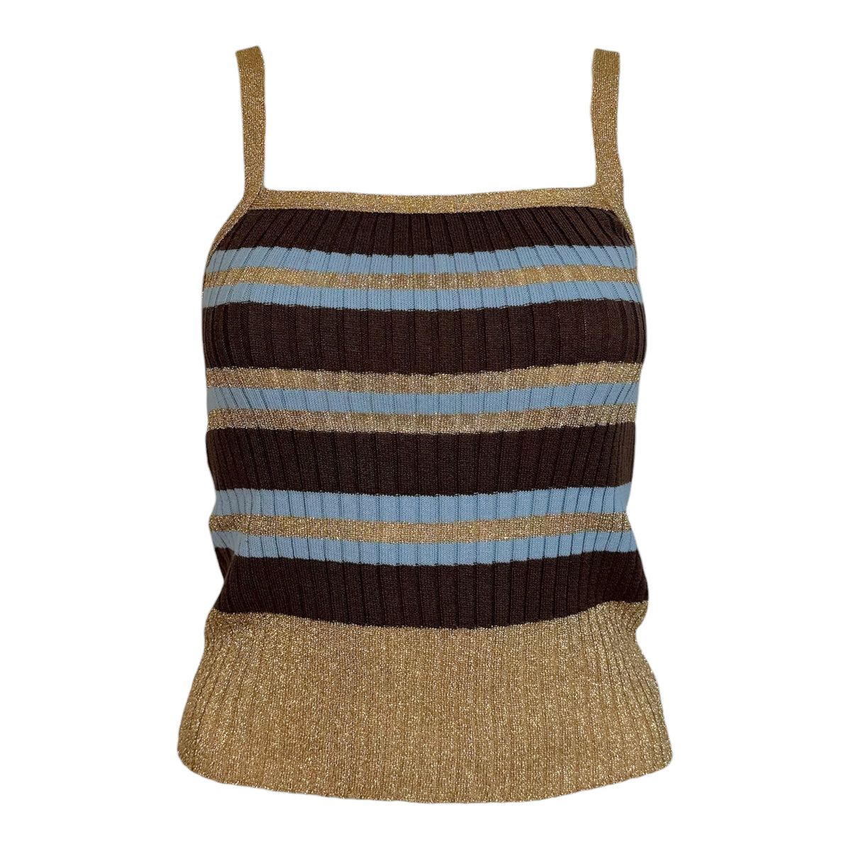 D&G Dolce & Gabbana Gold & Light Blue Striped Knit Crop Tank