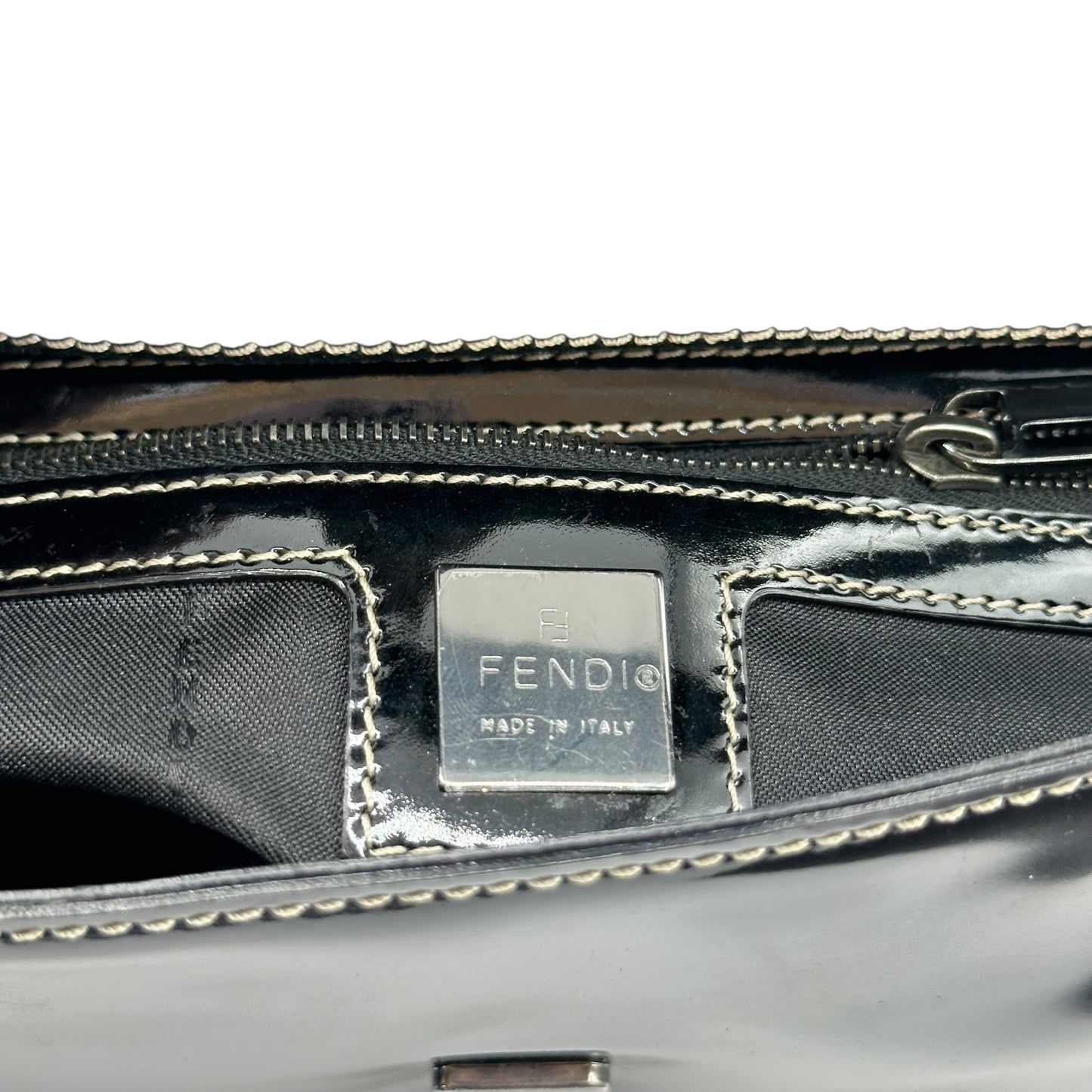 Fendi Black Patent Leather Structured Baguette Bag - Outfit Repeater