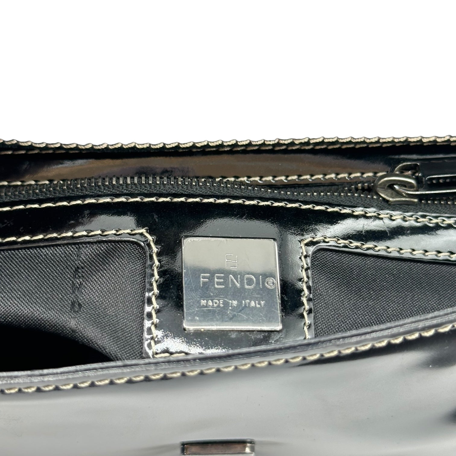 Fendi Black Patent Leather Structured Baguette Bag - Outfit Repeater
