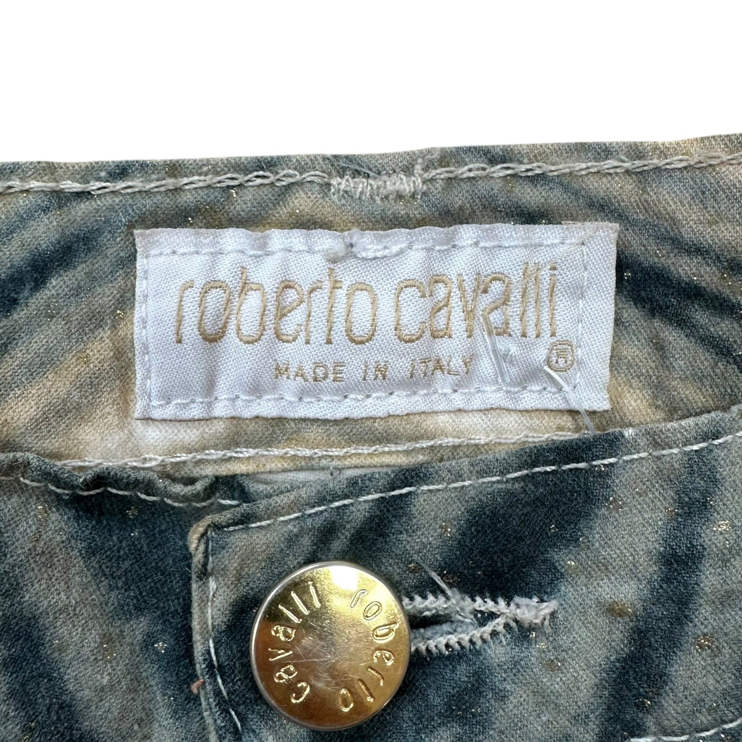 Roberto Cavalli Early 90's Metallic Wave Printed Jeans