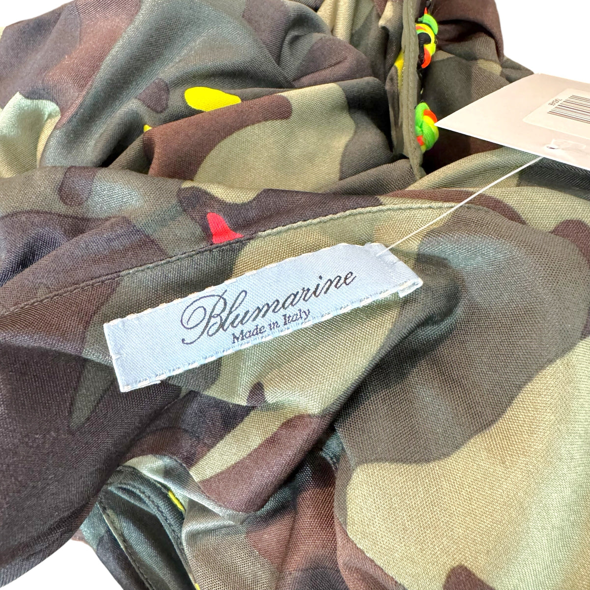 Blumarine Asymmetrical One Shoulder Midi Dress Neon Camouflage