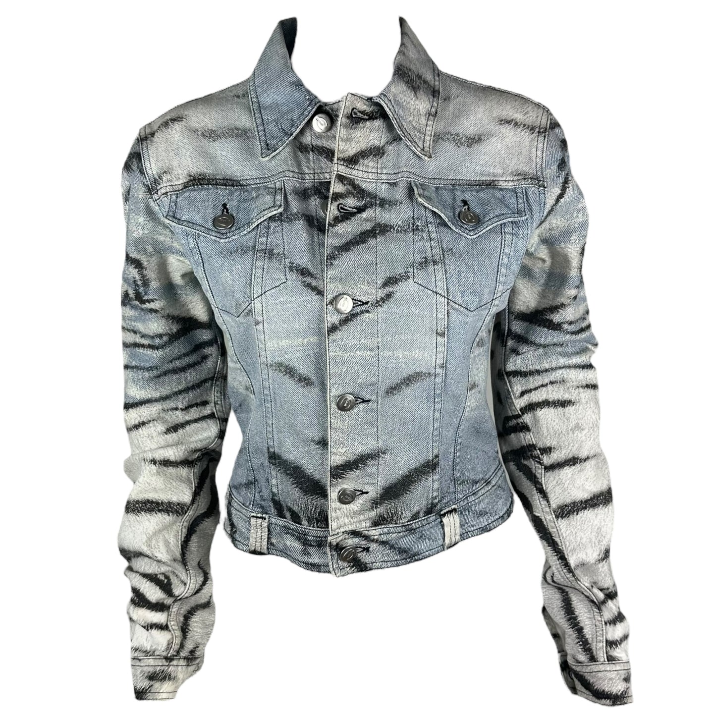 Just Cavalli Roberto Cavalli Blue Tiger Print Denim Jacket