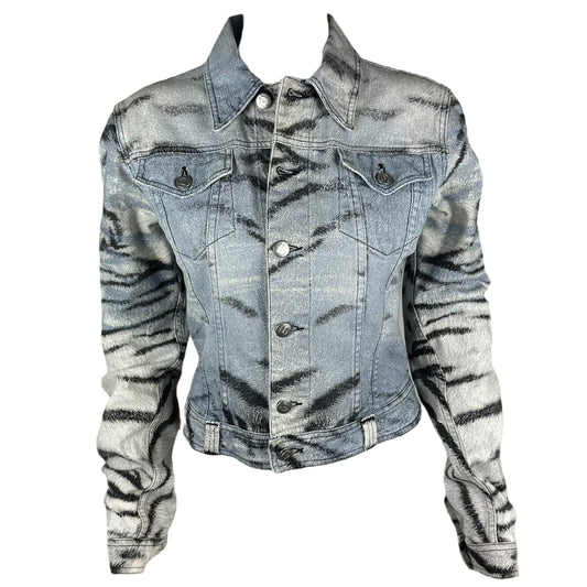 Just Cavalli Roberto Cavalli Blue Tiger Print Denim Jacket