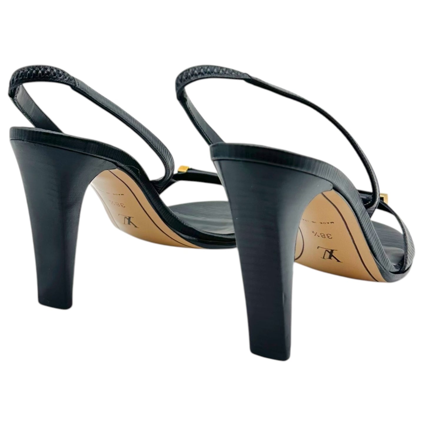 Louis Vuitton Black Epi Leather Slingback Sandal Heels