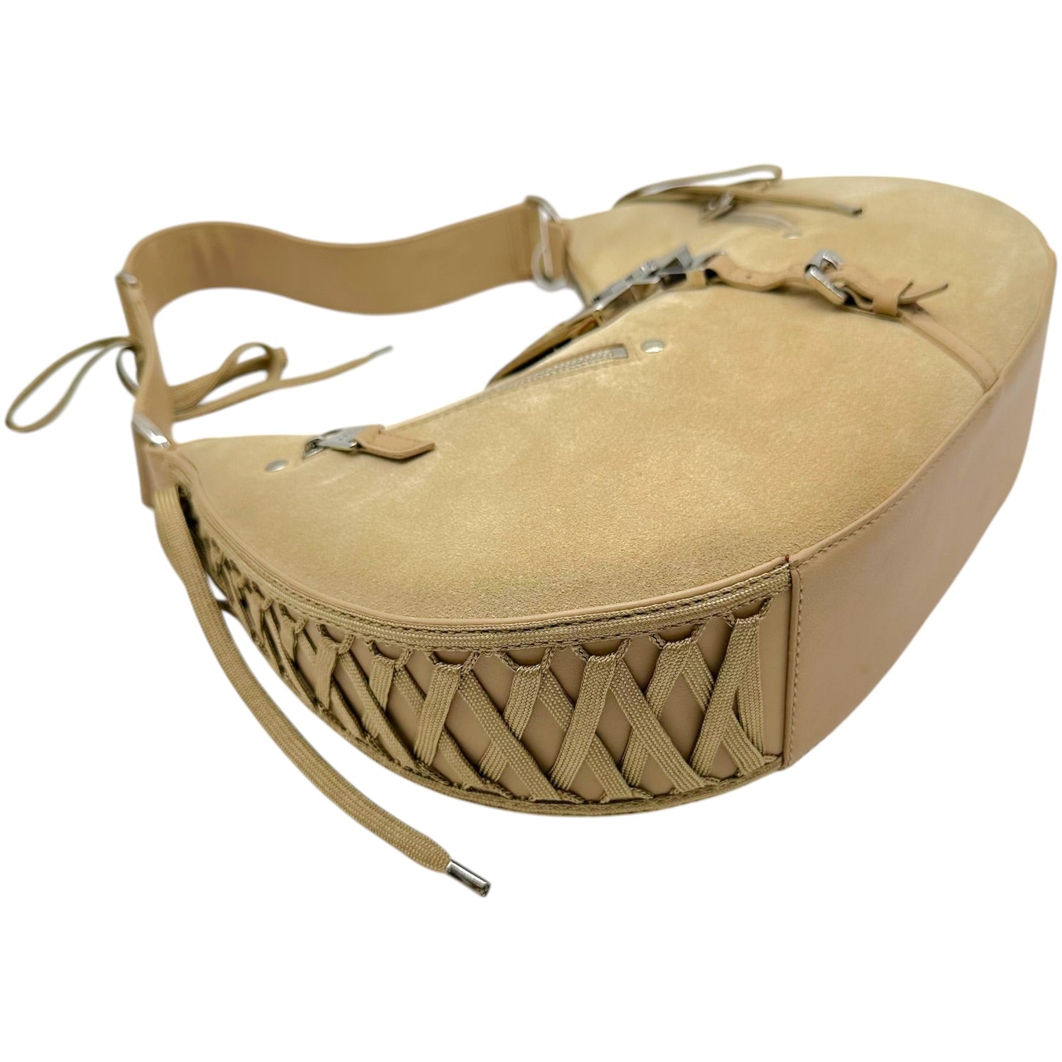 Christian Dior Tan Suede Lace Up Shoulder Bag