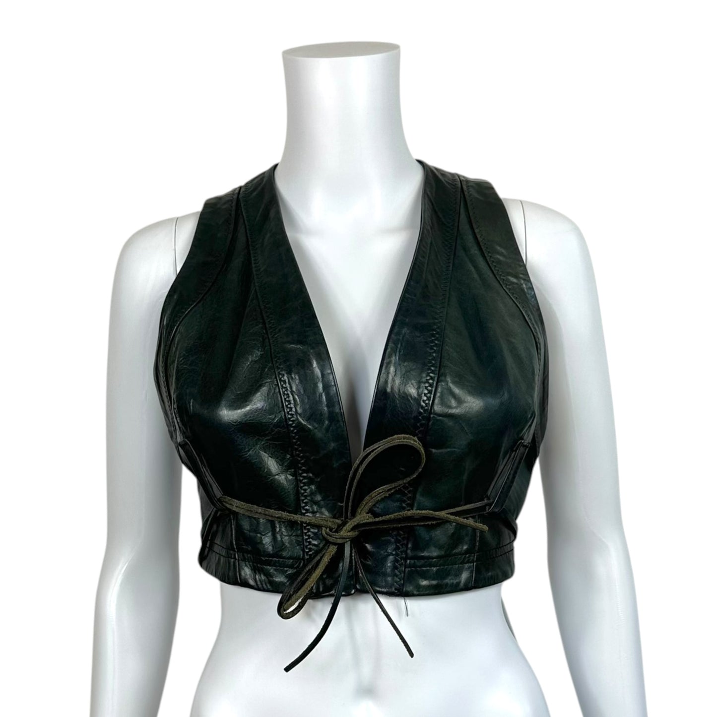 Dsquared2 Black Leather Cropped Vest