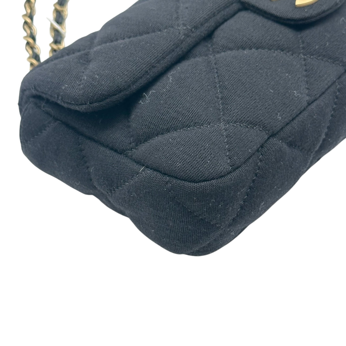 Chanel Small Flap Shoulder Bag Black Gold Quilted Jersey