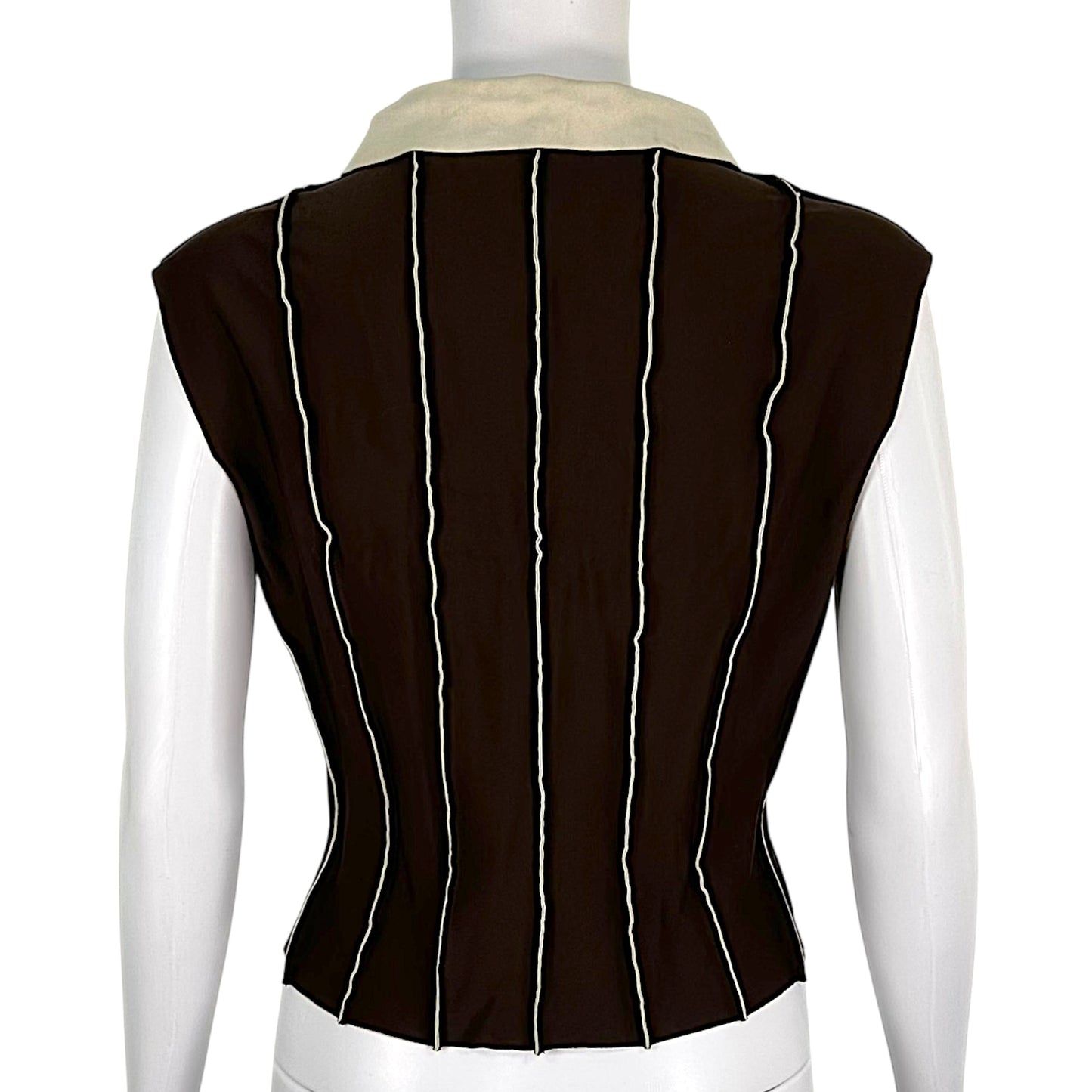Chanel Spring 1999 Brown Paneled Spandex Zip Up Cropped Top NEW