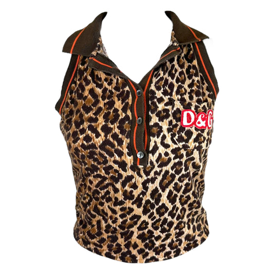 D&G Dolce & Gabbana Leopard Print Cropped Logo Polo Tank