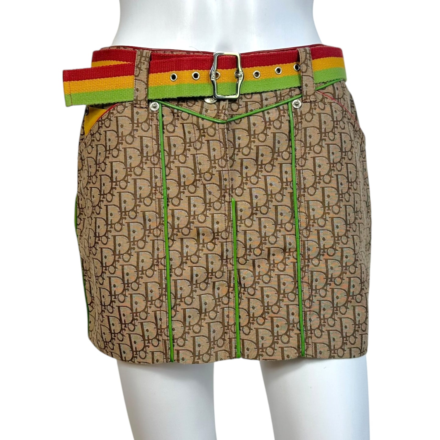 Christian Dior F/W 2004 Rasta Trotter Monogram Belted Mini Skirt
