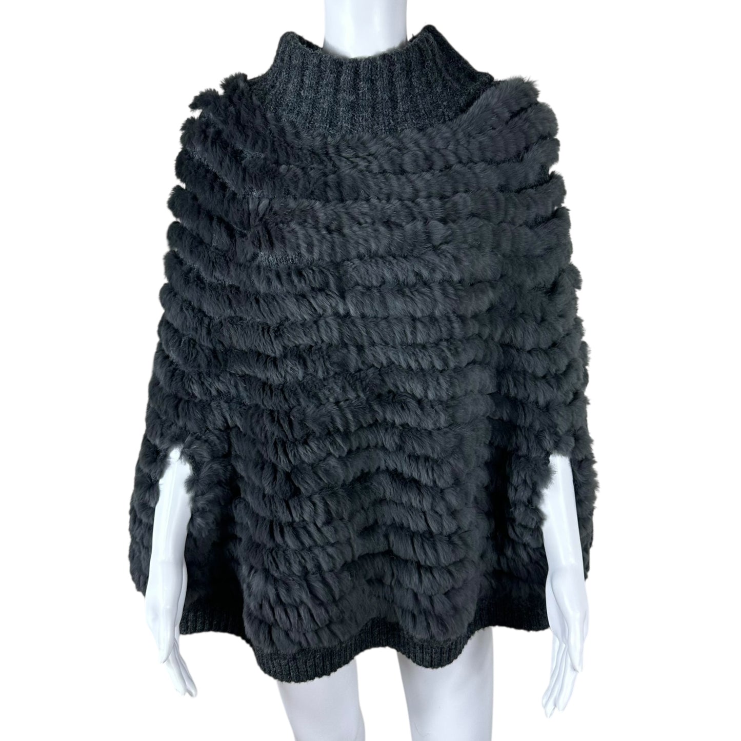Blumarine Blugirl Gray Rabbit Fur Poncho