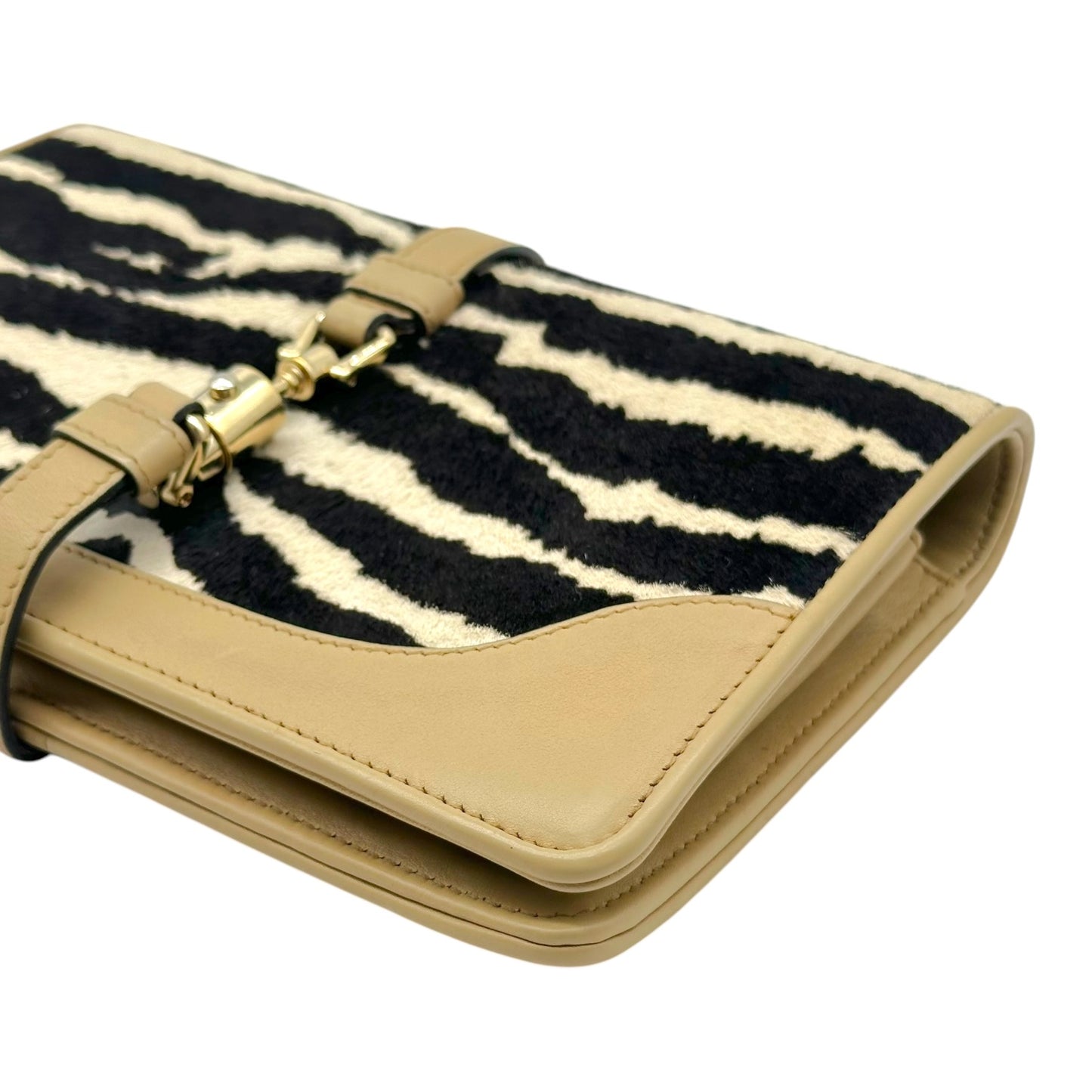 Gucci Zebra Print Ponyhair Jackie Piston Lock 2-Way Clutch Bag