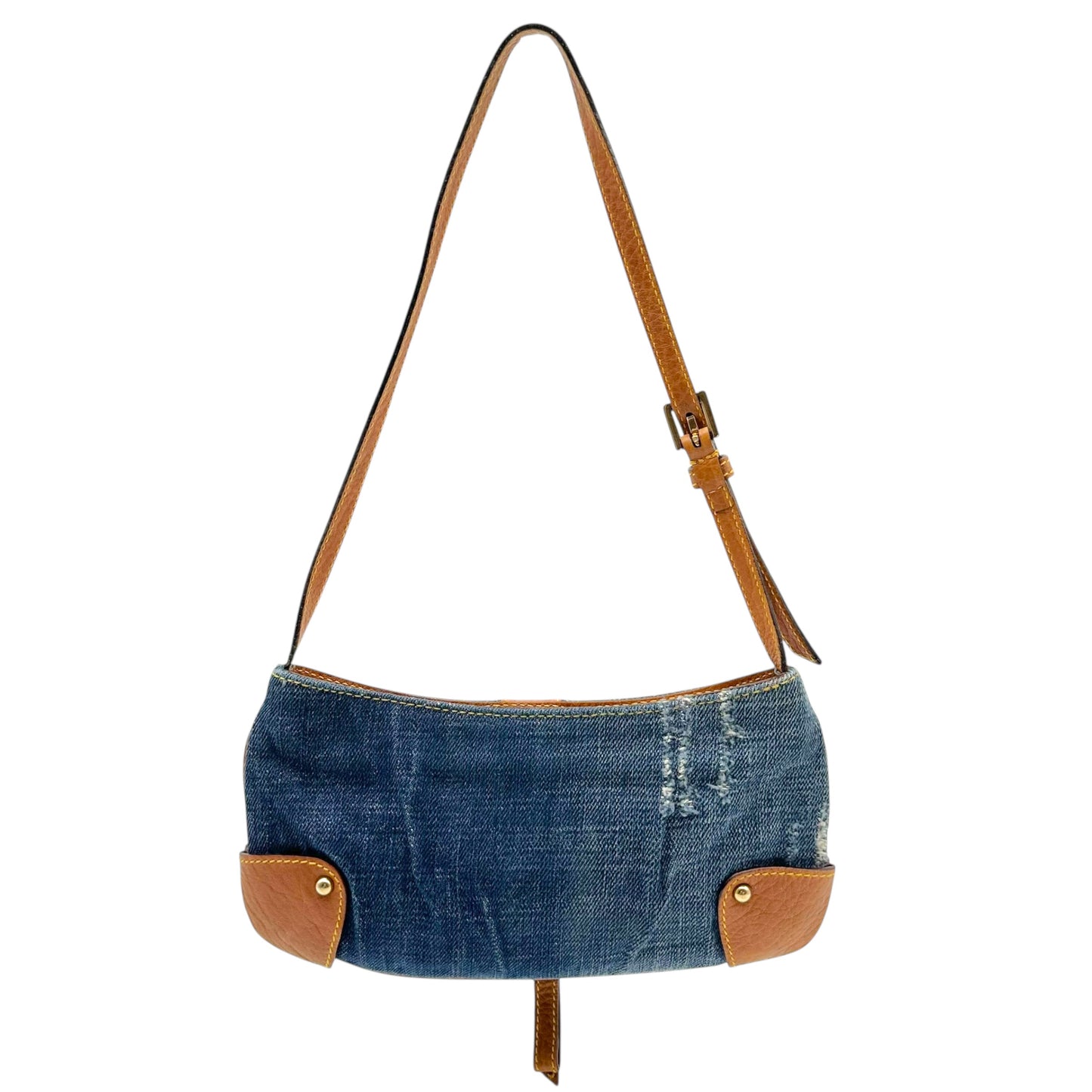 Dolce & Gabbana Distressed Denim & Brown Leather Mini Shoulder Bag