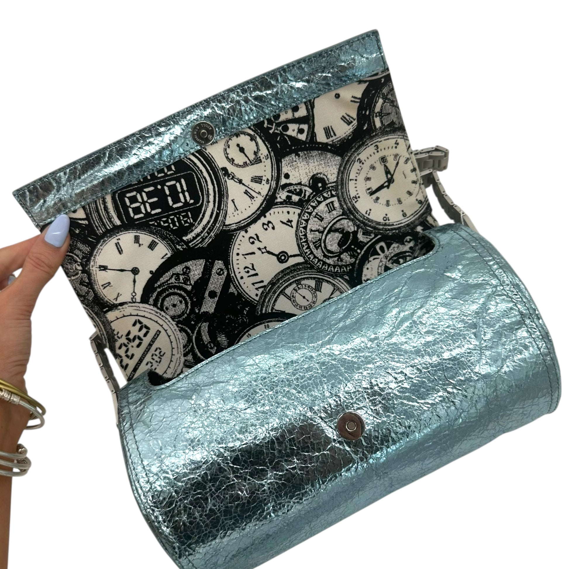 Jean Paul Gaultier Metallic Blue Leather Barrel Bag