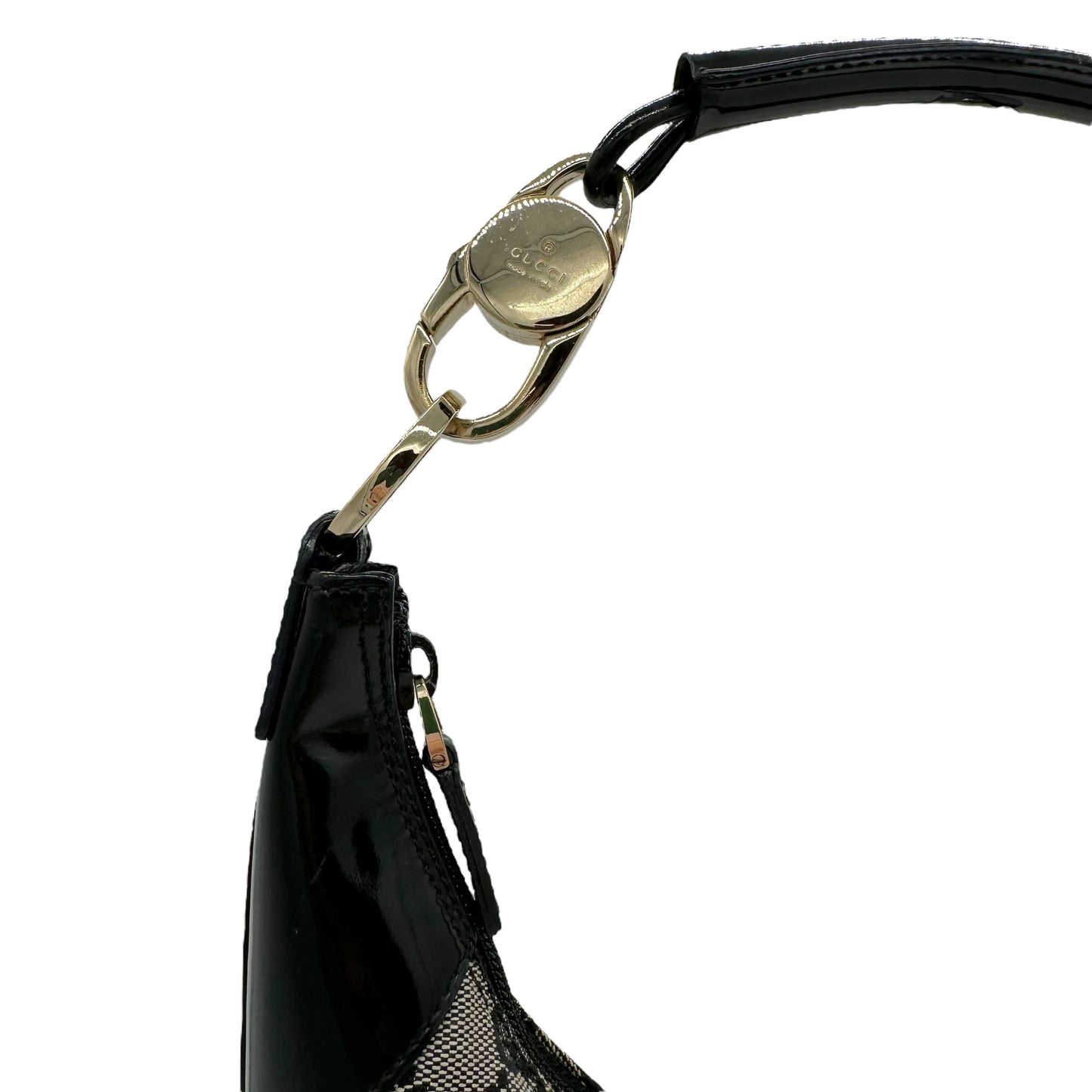 Gucci Gray & Black Monogram Canvas Crescent Shoulder Bag - Outfit Repeater