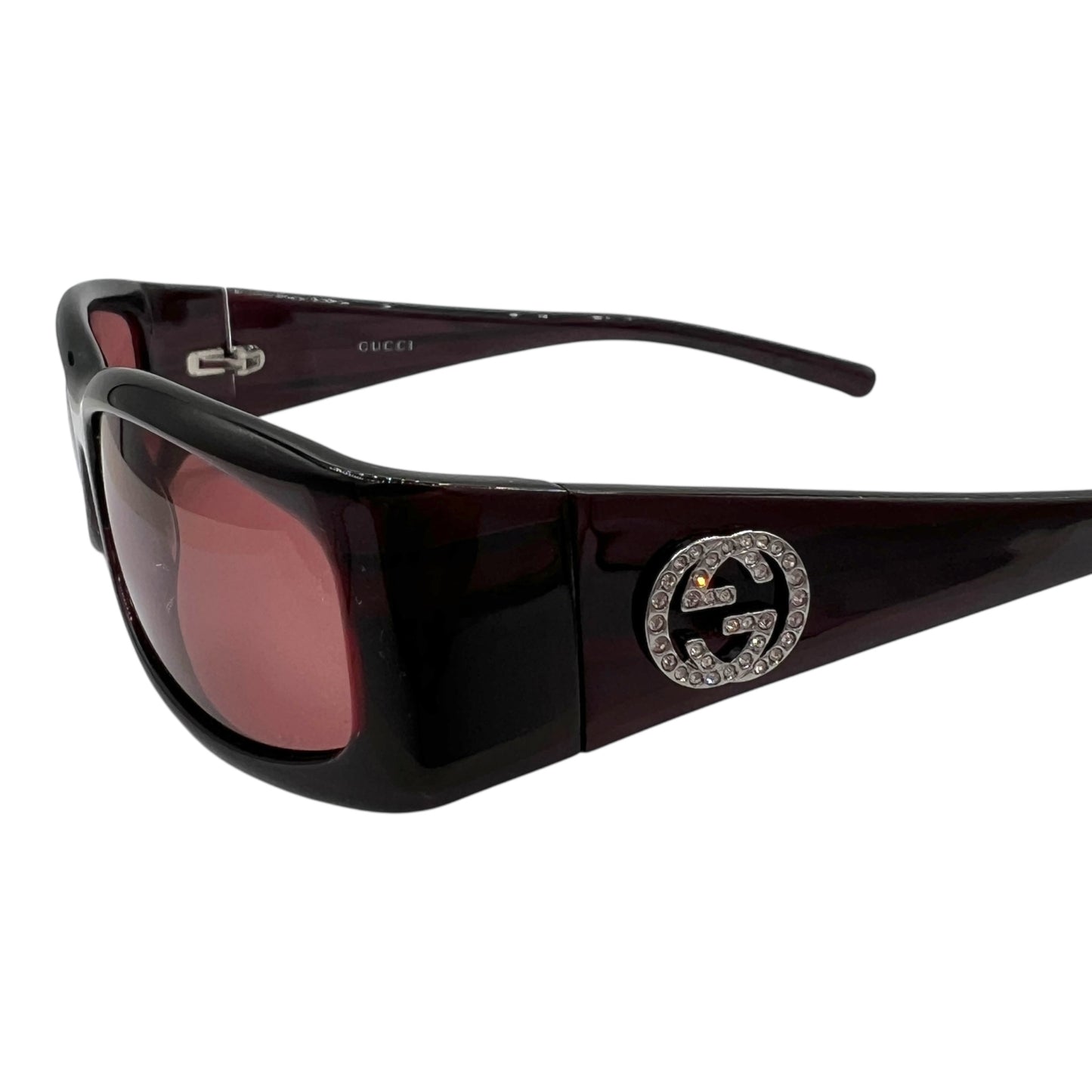 Gucci Burgundy & Crystal Logo Rectangle Sunglasses GG2526 w/ Case