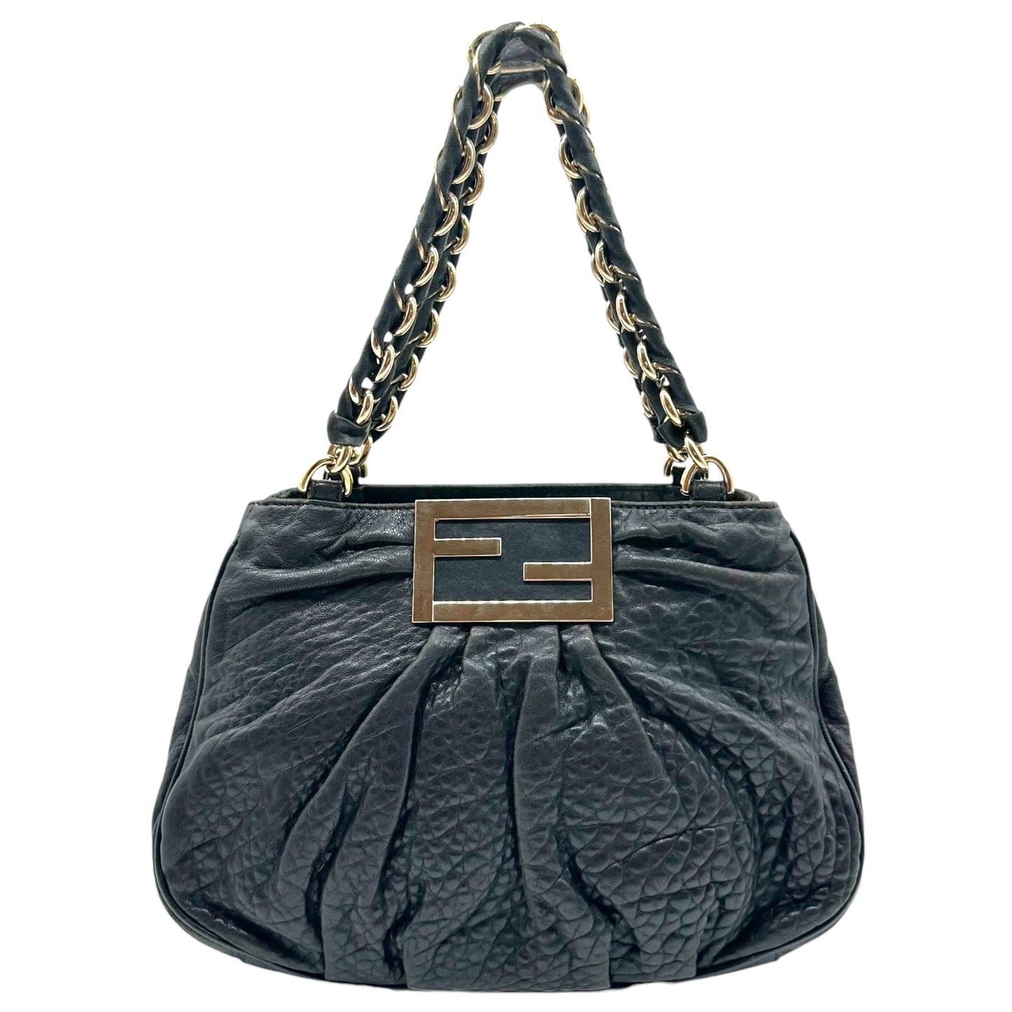 Fendi Black Leather Mia Logo Hardware Bag