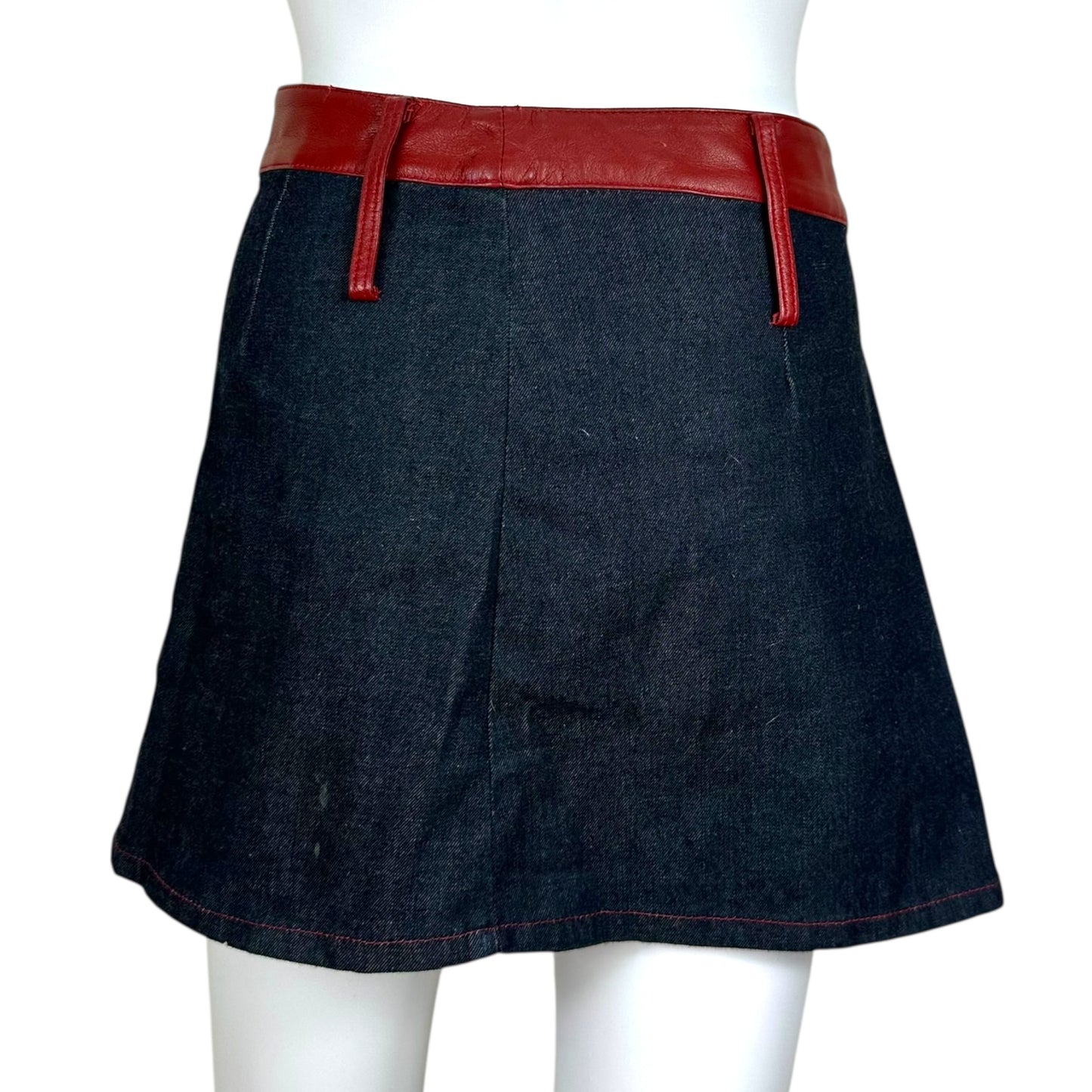 D&G Dolce & Gabbana Dark Denim & Red Leather Skirt & Jacket Set