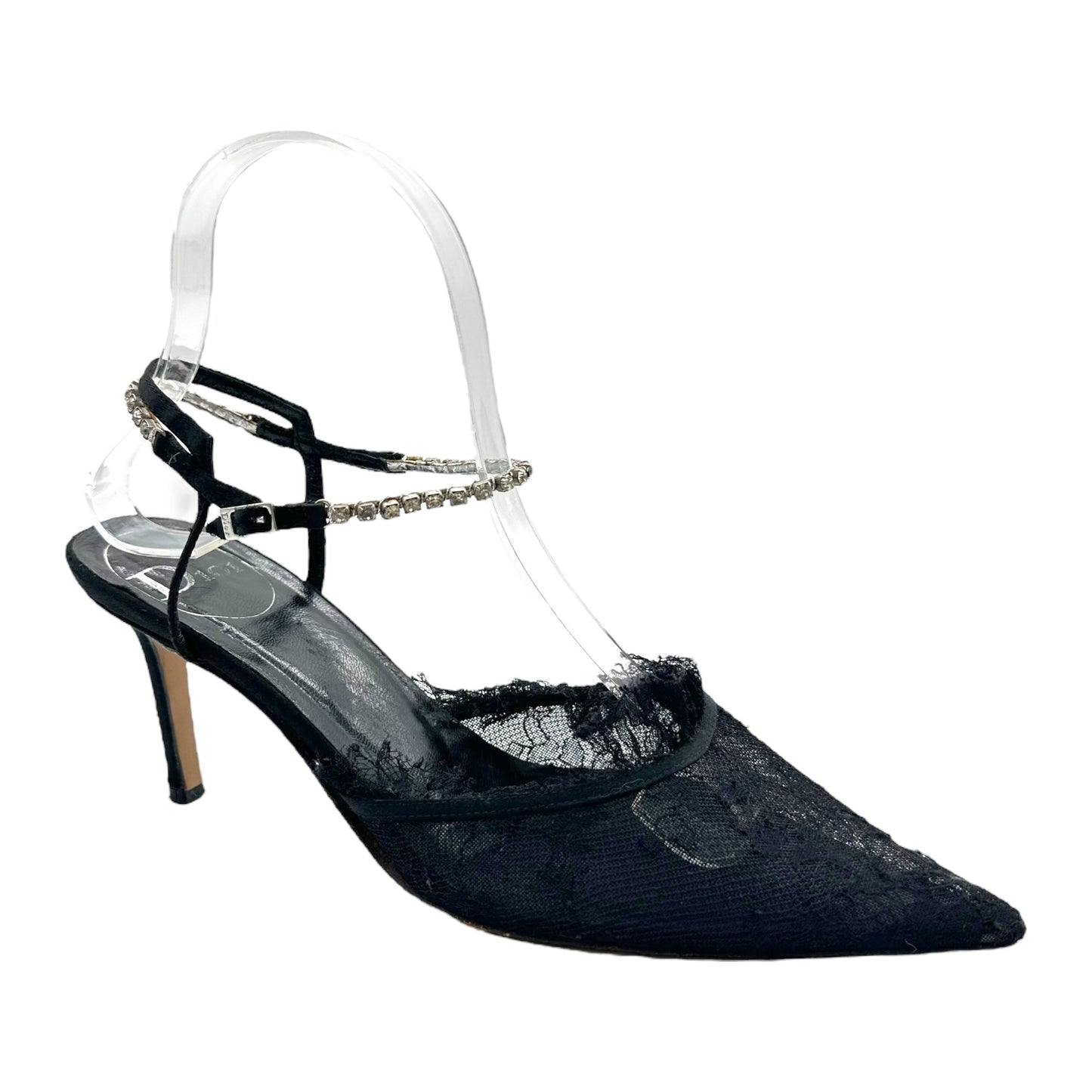 Christian Dior Black Lace & Crystal Pointed Toe Heels