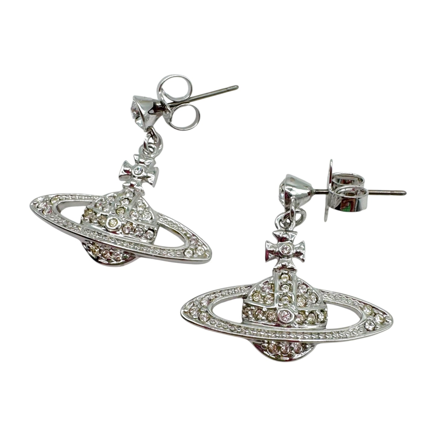 Vivienne Westwood Silver Crystal Dangly Orb Logo Earrings