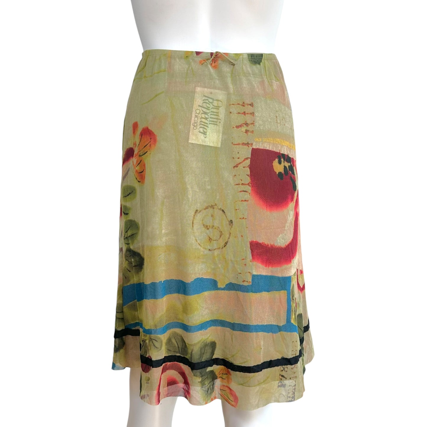 Jean Paul Gaultier Multicolor Floral Print Mesh Midi Skirt