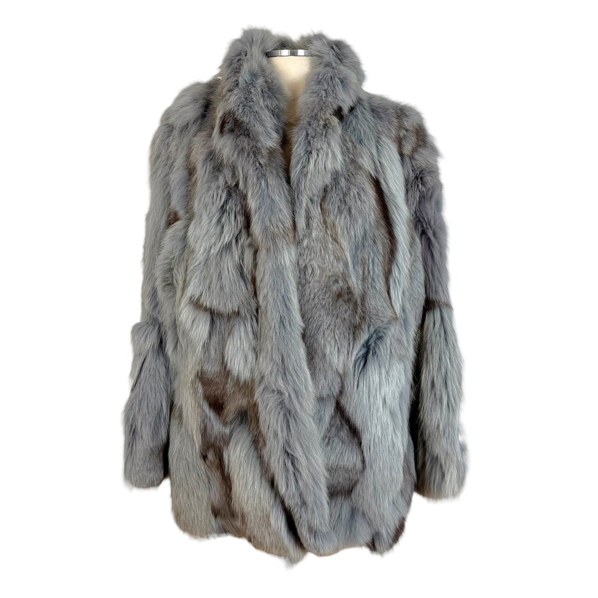 Saga Fox Dyed Fox Fur Coat Light Blue Brown