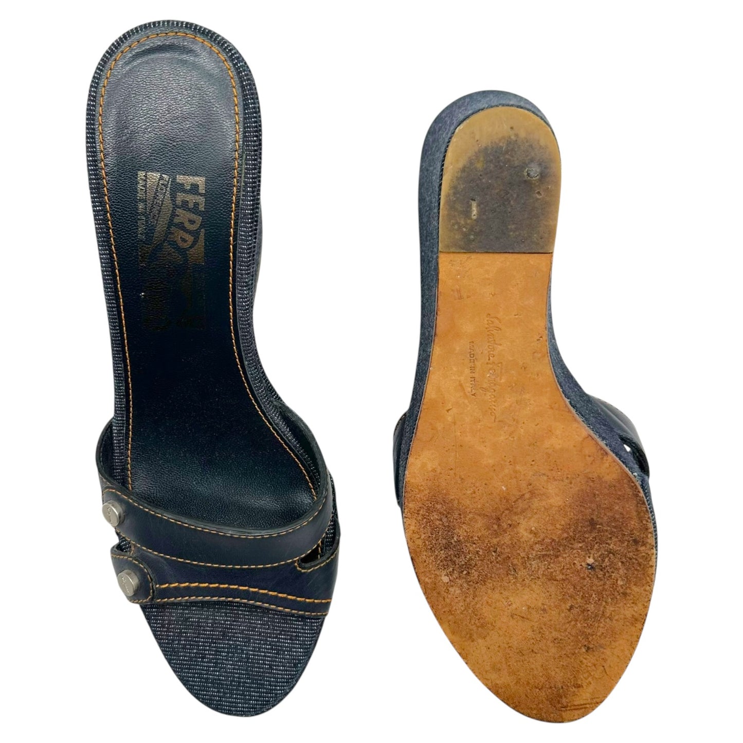 Salvatore Ferragamo Denim Mule Wedge Sandals