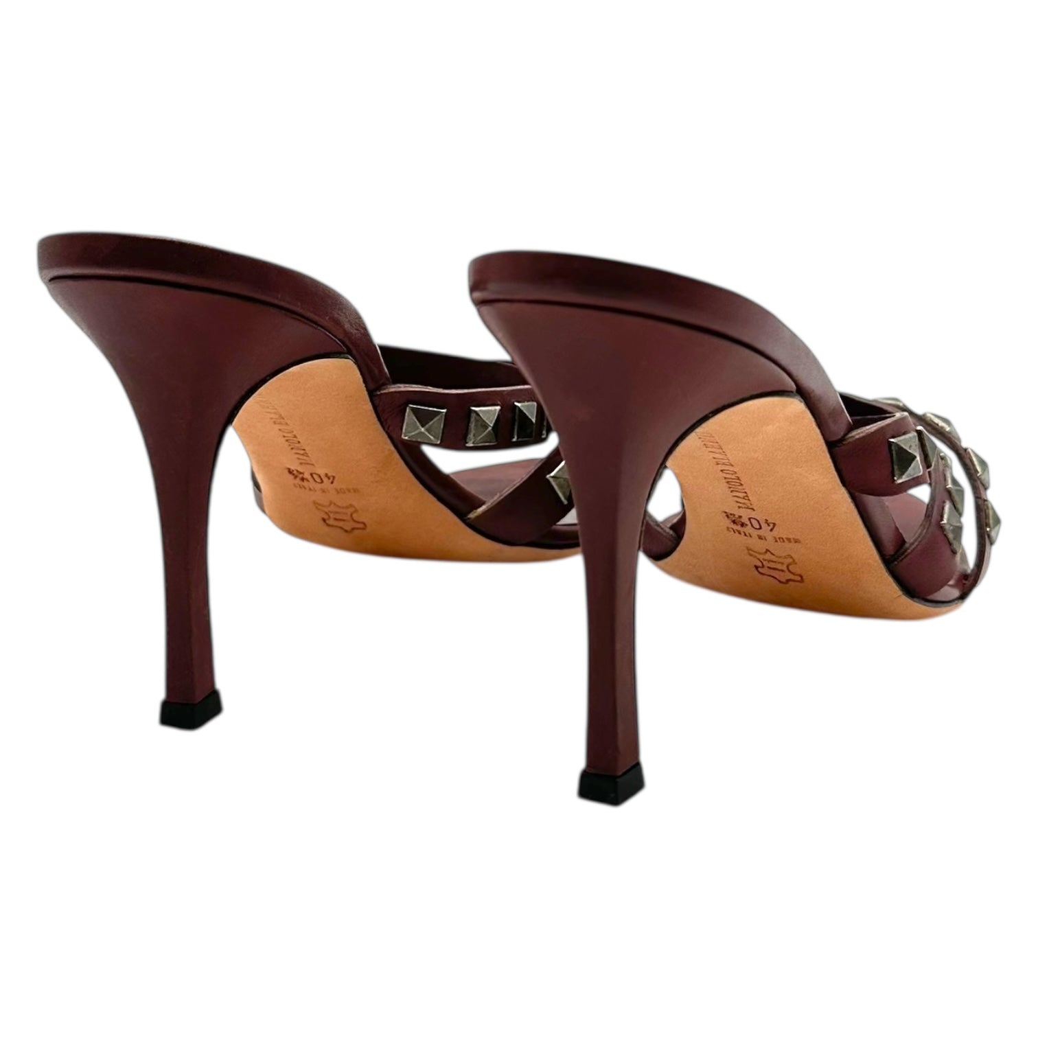 Manolo Blahnik Brown Leather Studded Mule Heels - Outfit Repeater