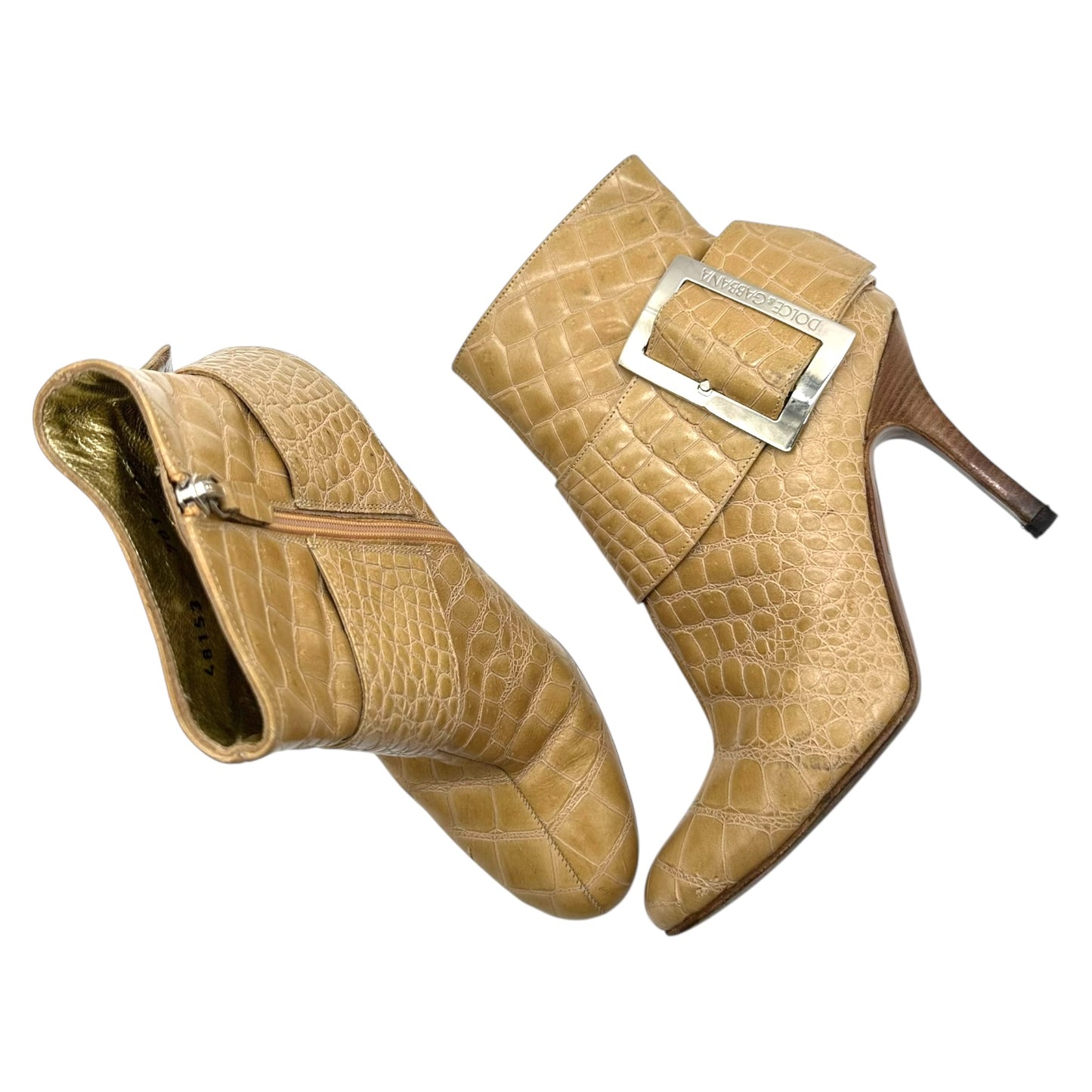 Dolce & Gabbana Tan Croc Buckle Heeled Boots