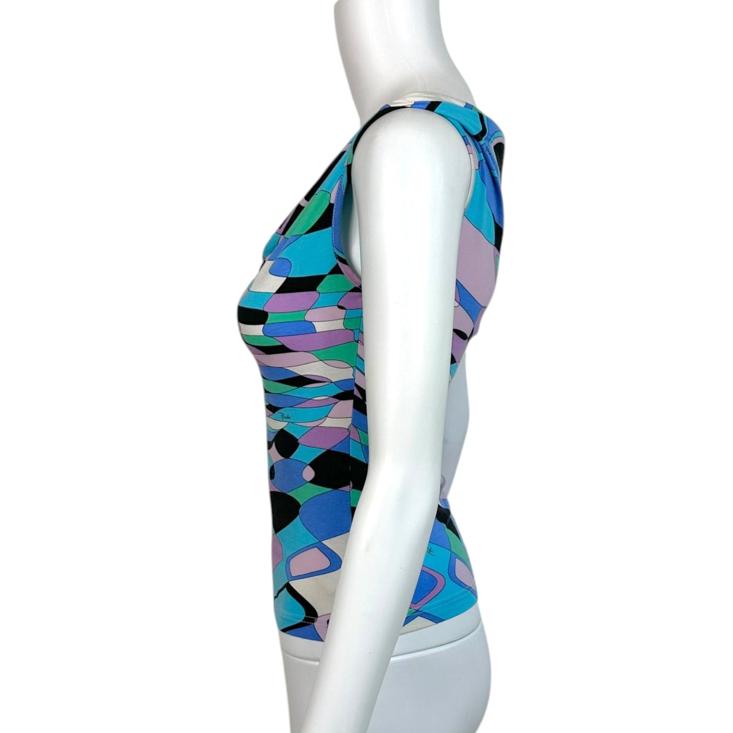Emilio Pucci Blue & Purple Printed Cowl Neck Tank