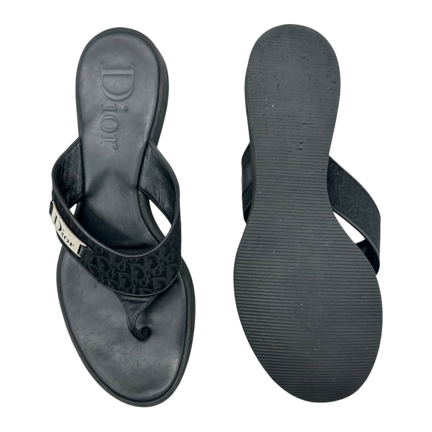 Christian Dior Black Monogram Platform Flip Flops