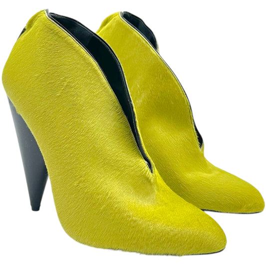 Tom Ford Lime Green Ponyhair V Cut-Out Heeled Booties