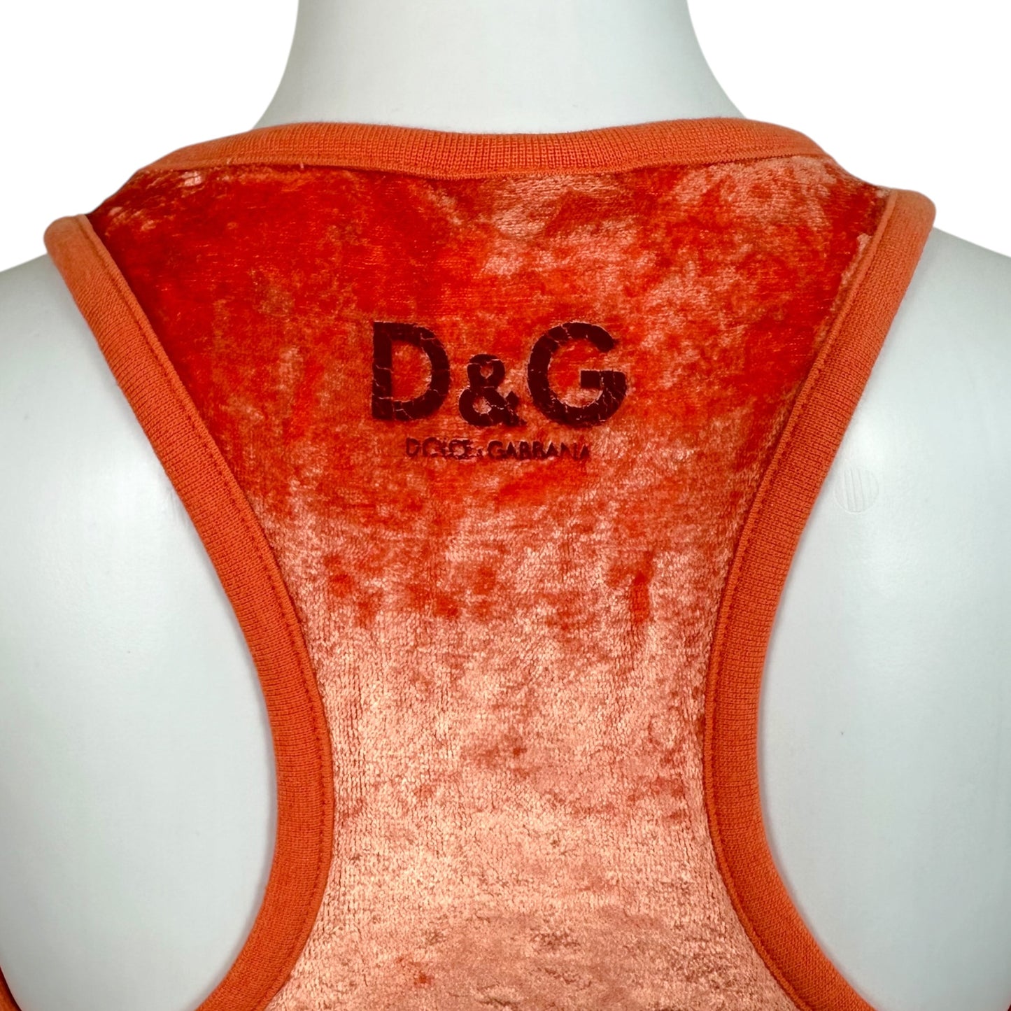 D&G Dolce & Gabbana Freedom Graphic Orange Velvet Tank
