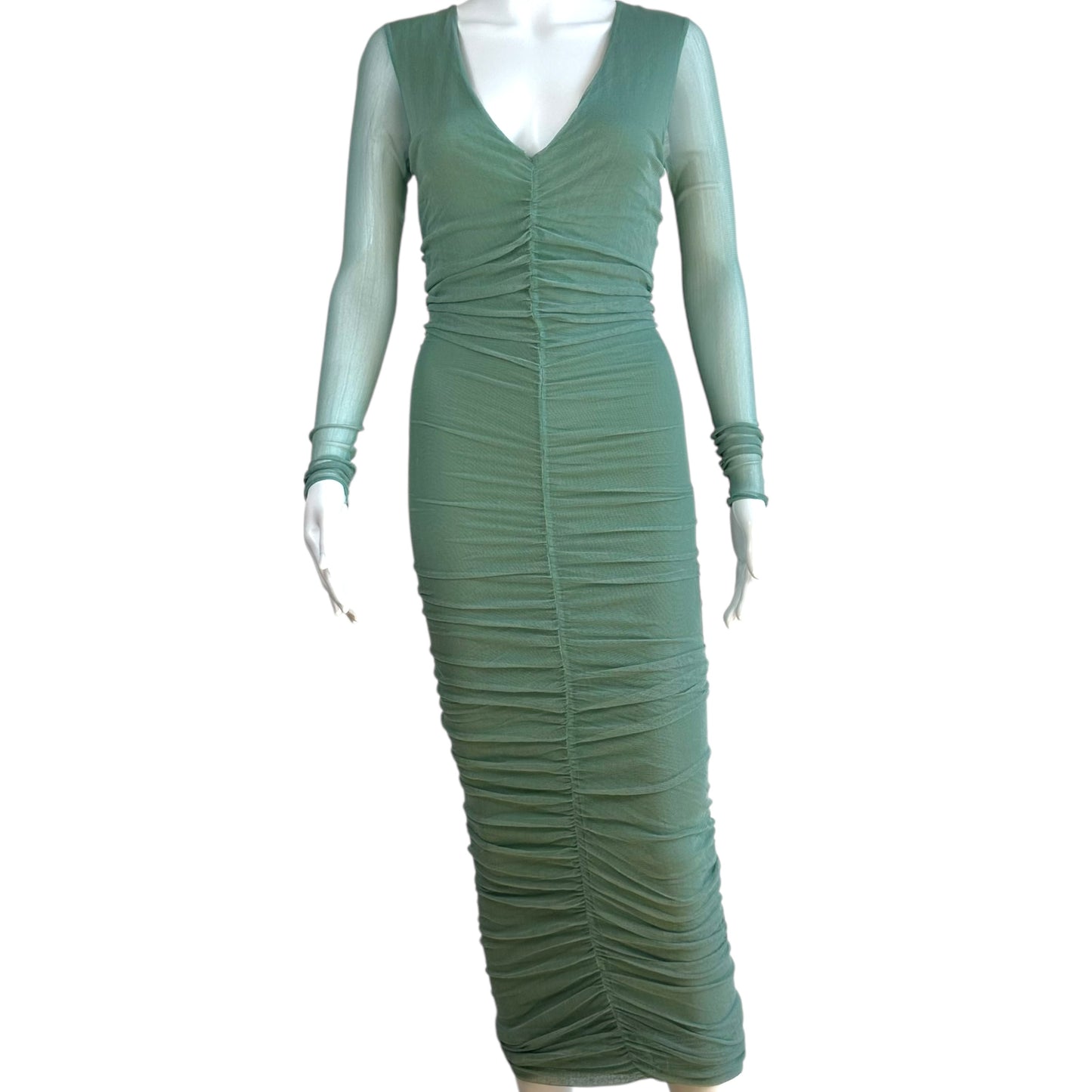 Dolce & Gabbana Aqua Ruched Mesh Midi Dress